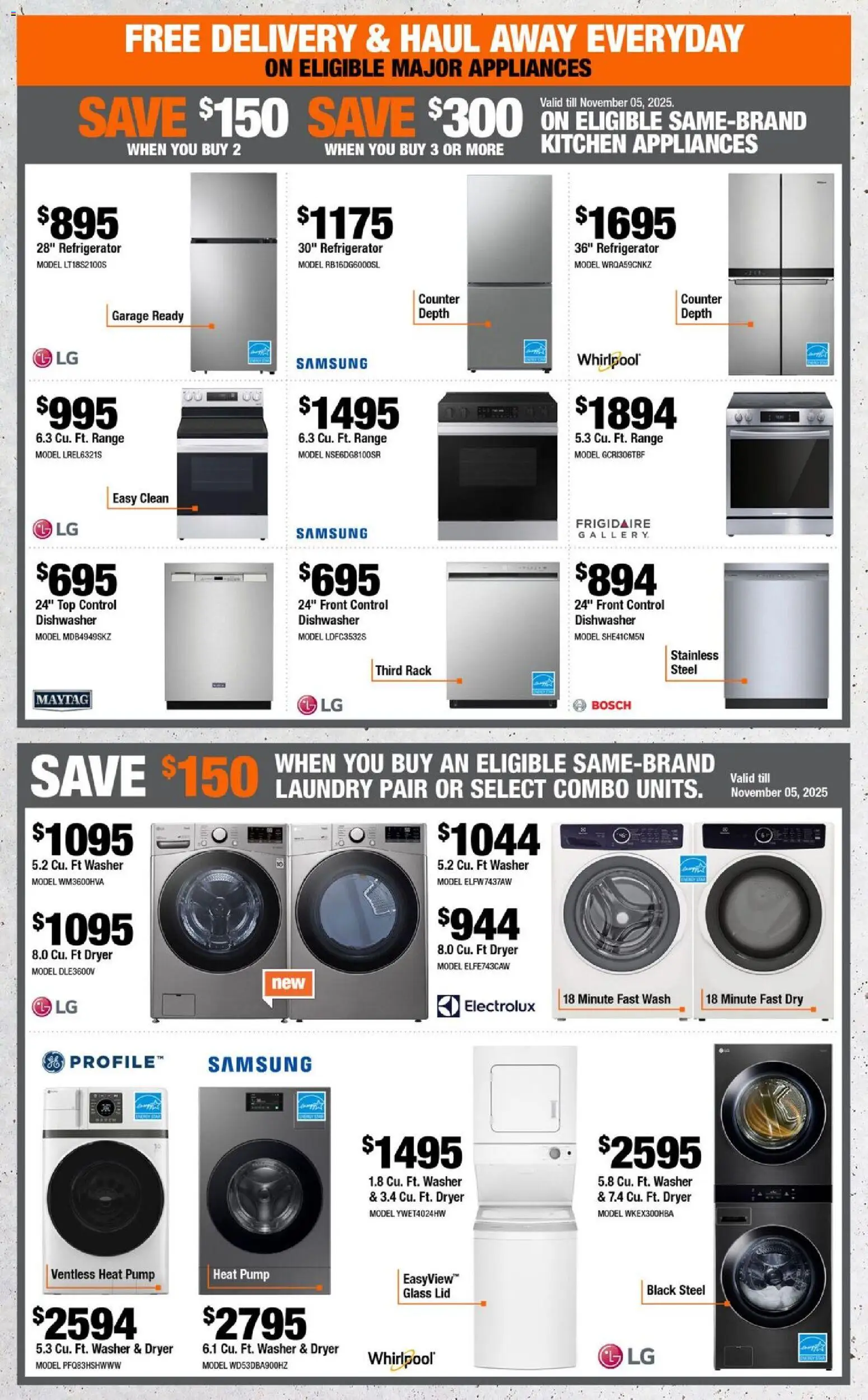 Home Depot flyer valid from 23.10.2025 | Page: 7 | Products: Refrigerator, Dryer, Dishwasher