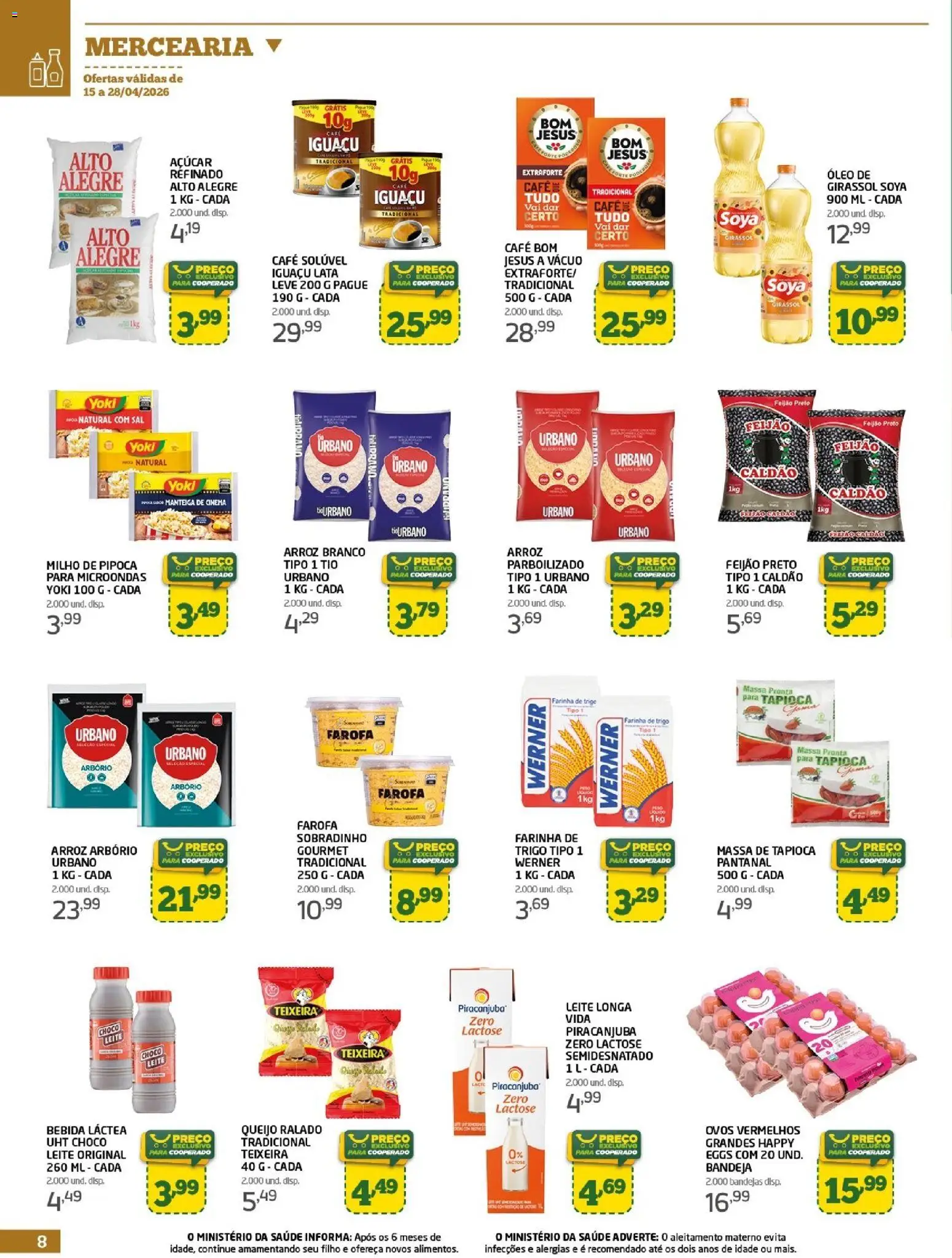 Cooper Folheto - válido de 15.04.2026 | Página: 8 | Produtos: Feijão, Queijo, Massa, Café solúvel