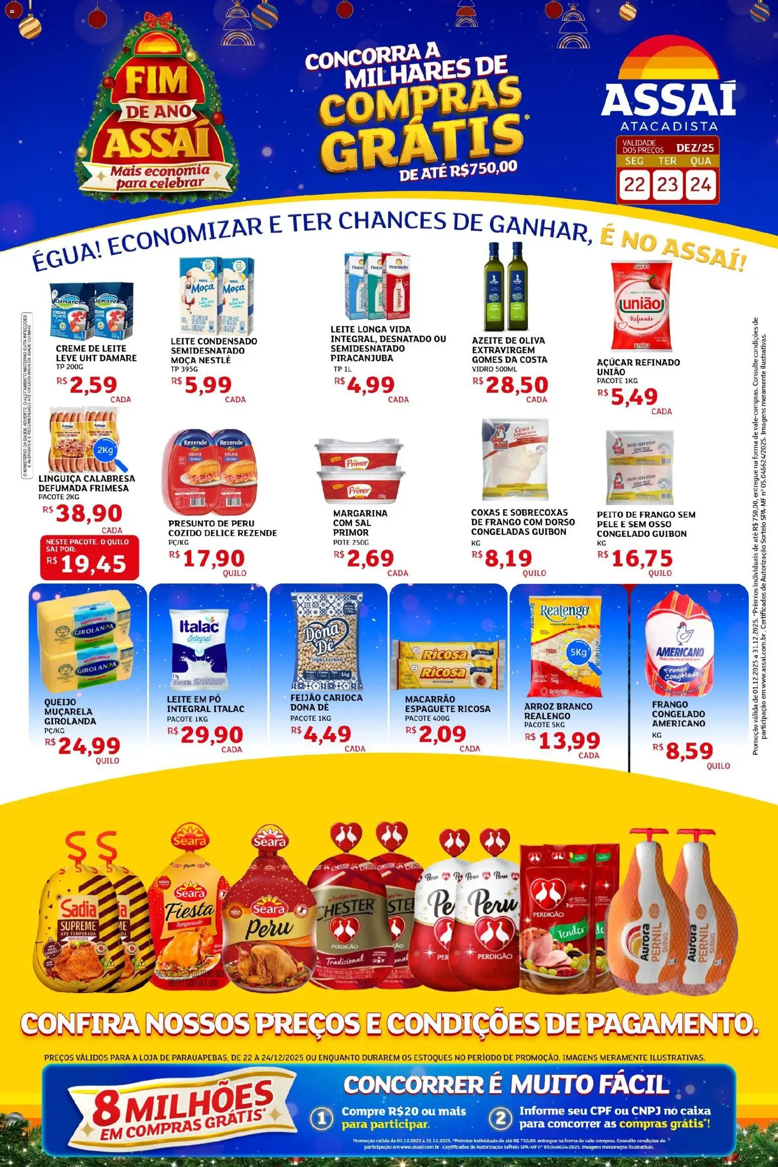 Assaí Atacadista Folheto - válido de 22.12.2025 | Página: 1 | Produtos: Presunto, Gomes da costa, Arroz, Creme de leite
