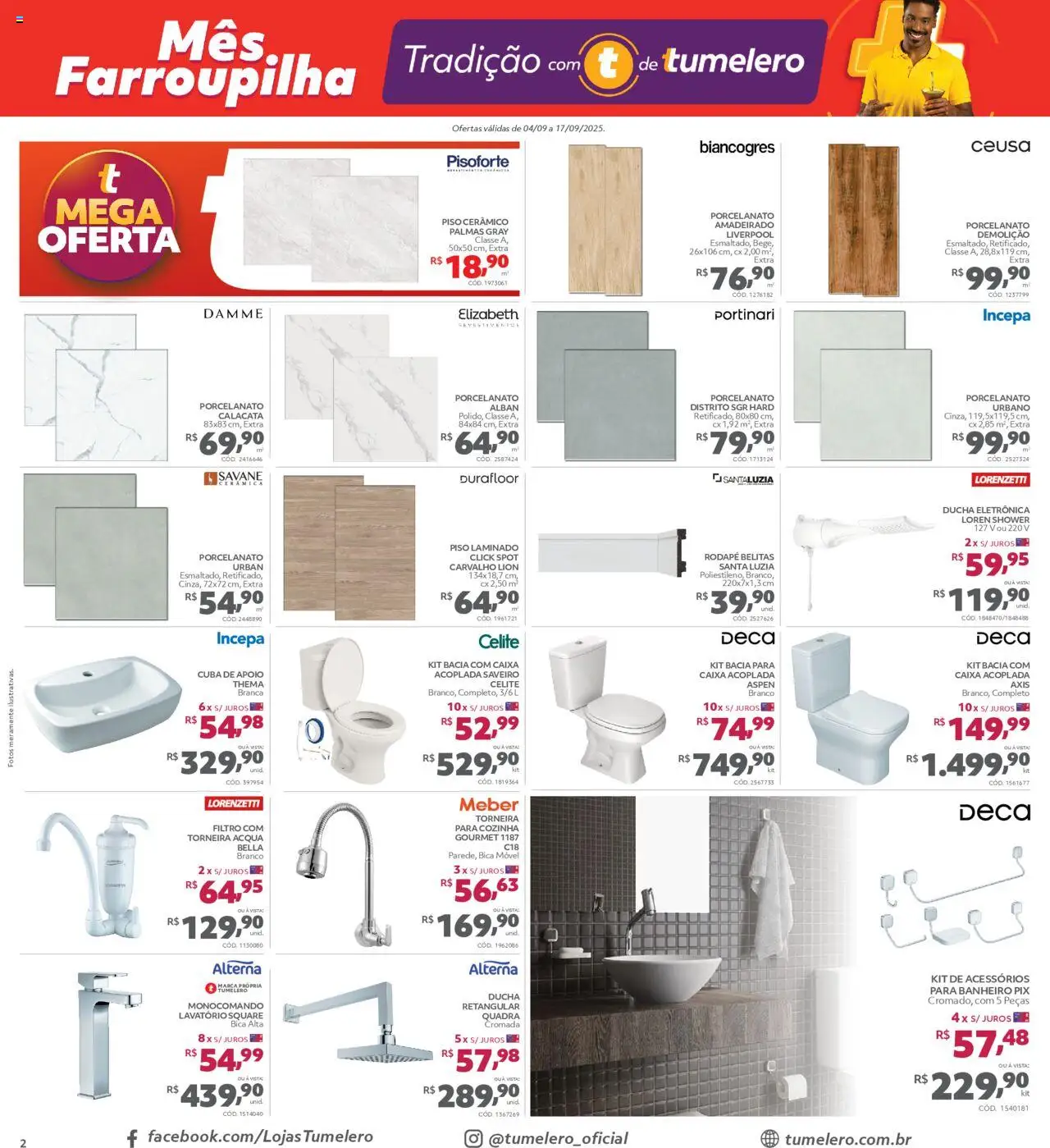 Telhanorte Folheto - válido de 04.09.2025 | Página: 2 | Produtos: Ducha eletrônica, Piso laminado, Cuba, Rodapé