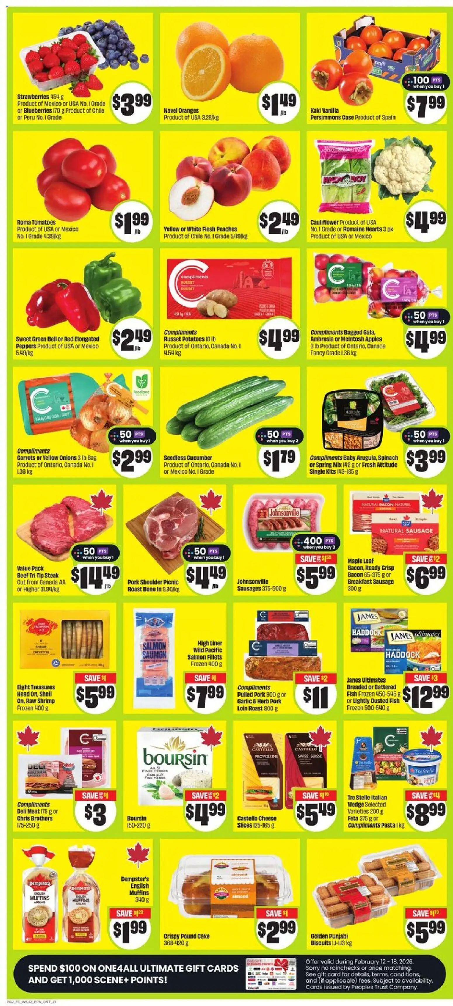 FreshCo flyer valid from 12.02.2026 | Page: 3 | Products: Beef, Pasta, Apples, Oranges
