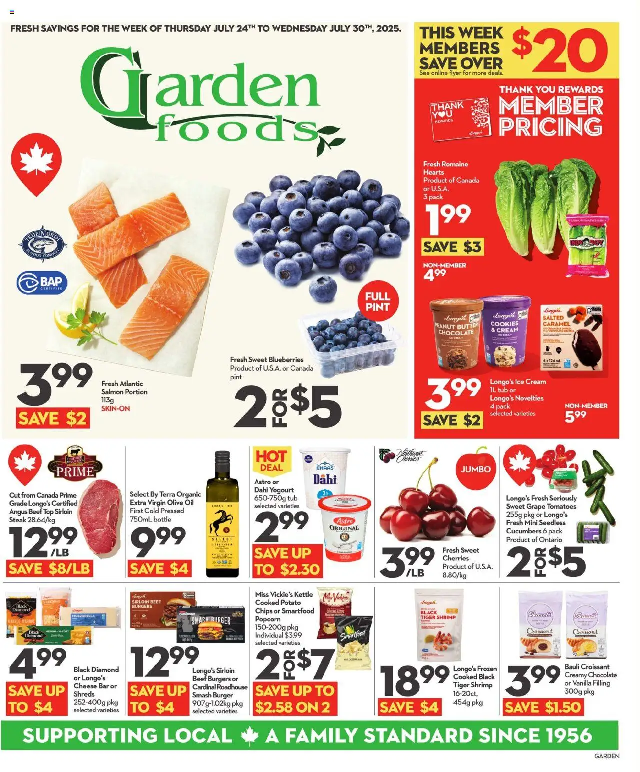 Longo's flyer valid from 24.07.2025 | Page: 1 | Products: Chips, Cream, Cheese, Oil