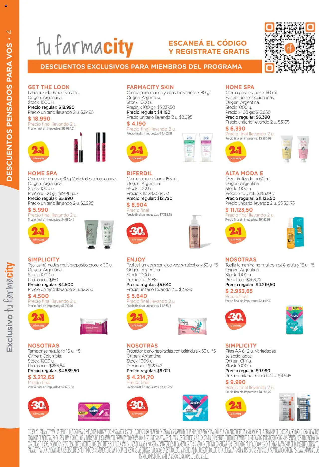 Farmacity catálogo │ válido desde el 01.10.2025 | Página: 4 | Productos: Toalla, Toallas, Pilas, Crema de manos