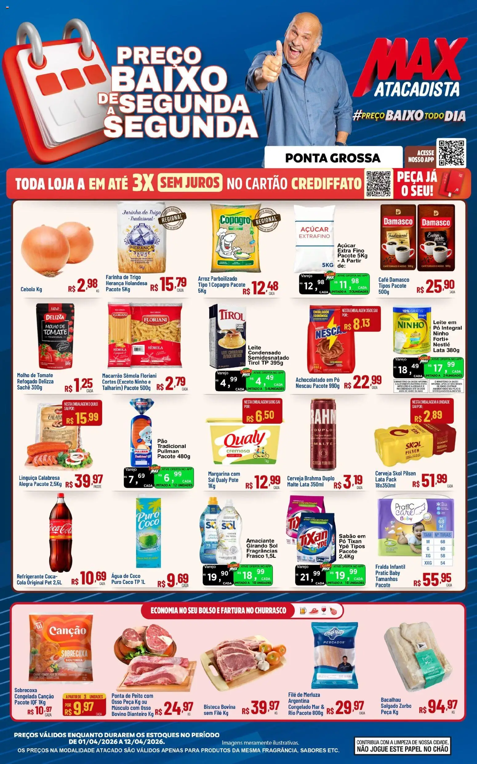 Max Atacadista Folheto - válido de 01.04.2026 | Página: 1 | Produtos: Sabão, Macarrão, Açúcar, Amaciante