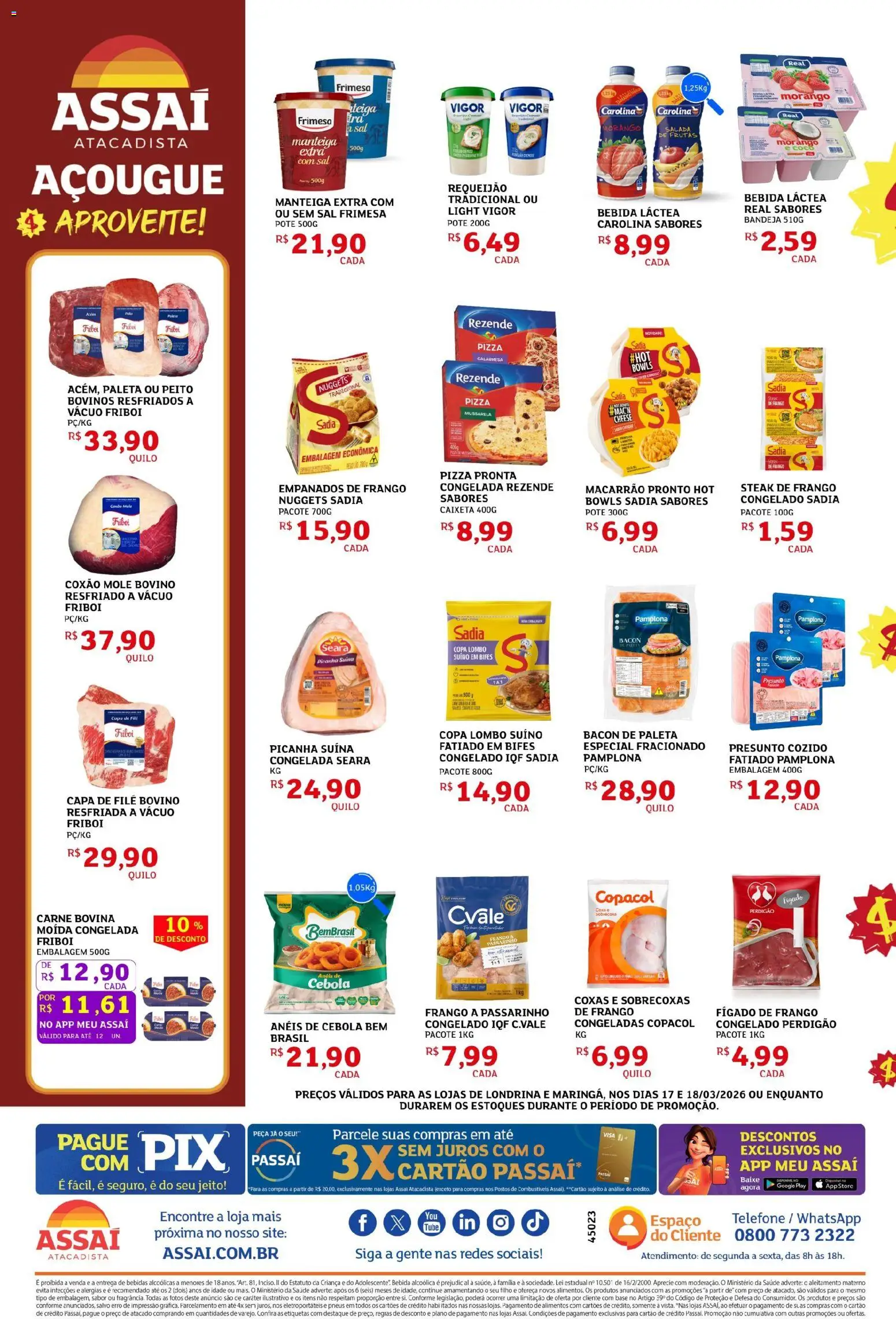 Assaí Atacadista Folheto - válido de 17.03.2026 | Página: 2 | Produtos: Presunto, Macarrão, Bandeja, Mussarela