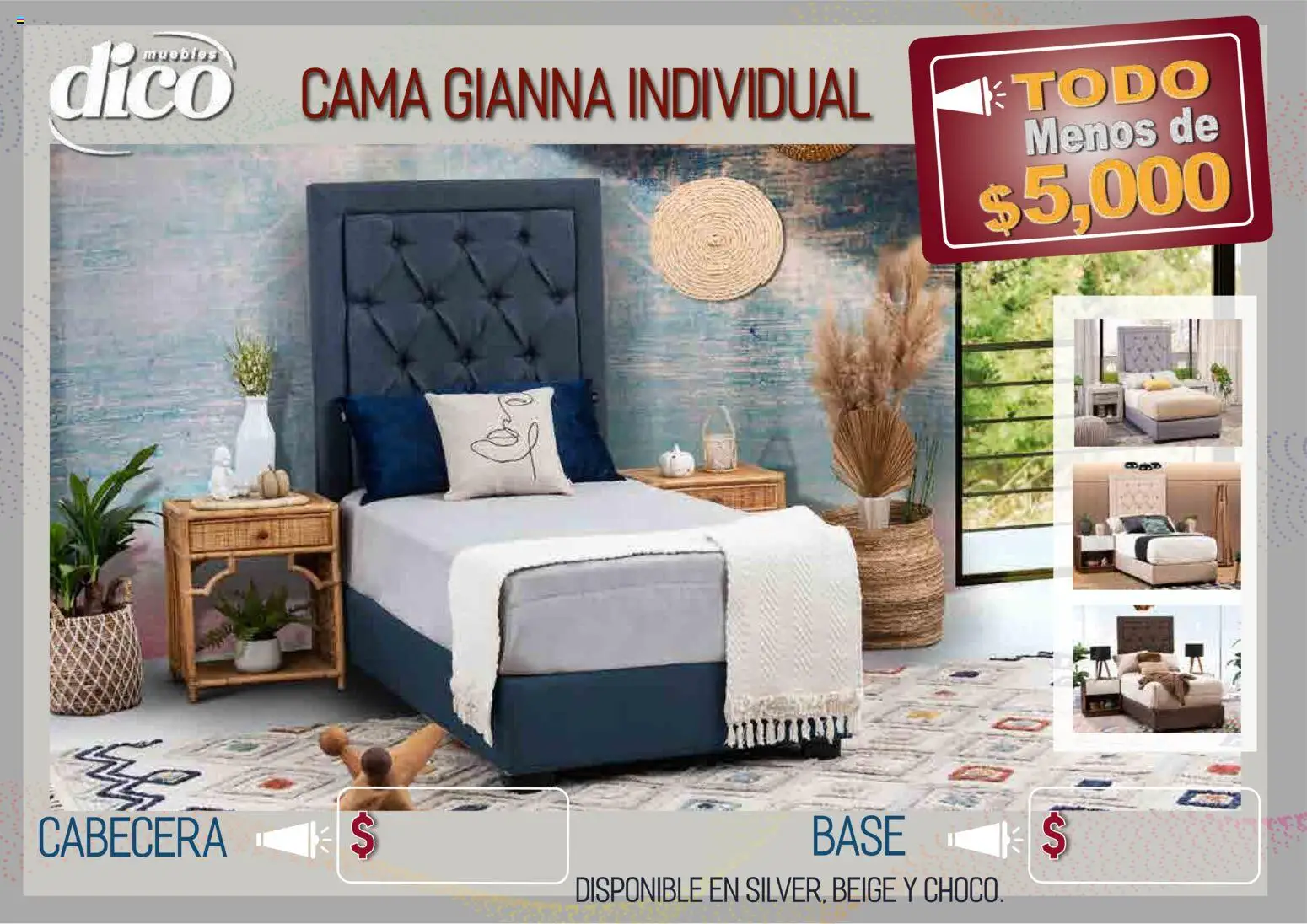 Nuevas ofertas de Muebles Dico válidas en toda la República Mexicana desde el 09.04.2026. ¡Encuentra las mejores ofertas en Muebles Dico catálogo Todo menos de 5000 Pacifico! | Página: 4 | Productos: Cabecera, Cama