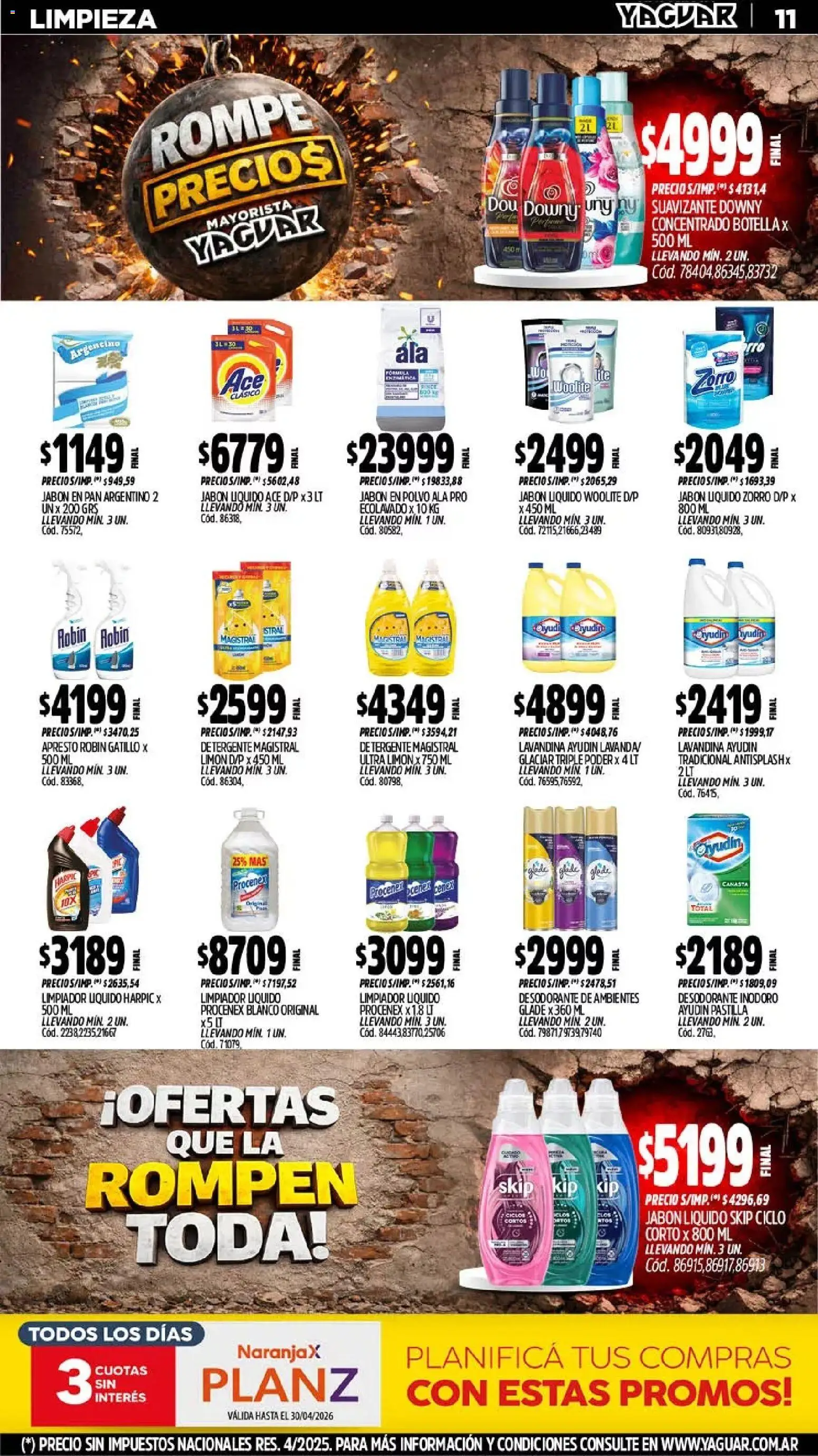 Yaguar - Oferta Semanal Mendoza │ válido desde el 13.04.2026 | Página: 11 | Productos: Lavandina, Desodorante, Detergente, Canasta