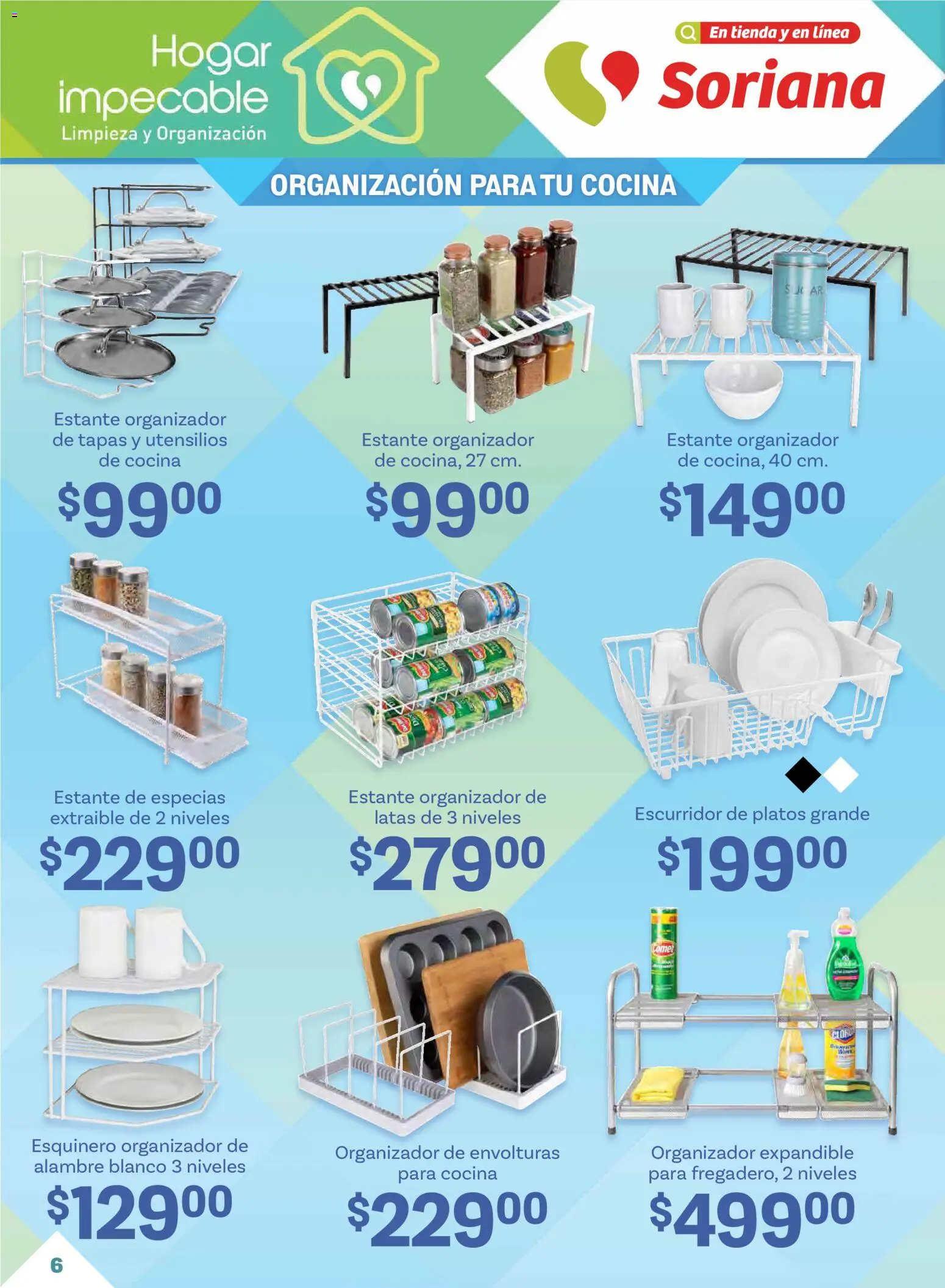 Nuevas ofertas de Soriana válidas en toda la República Mexicana desde el 15.01.2026. ¡Encuentra las mejores ofertas en Soriana - Hogar impecable Súper Nacional! | Página: 6 | Productos: Estante, Escurridor, Organizador, Cocina