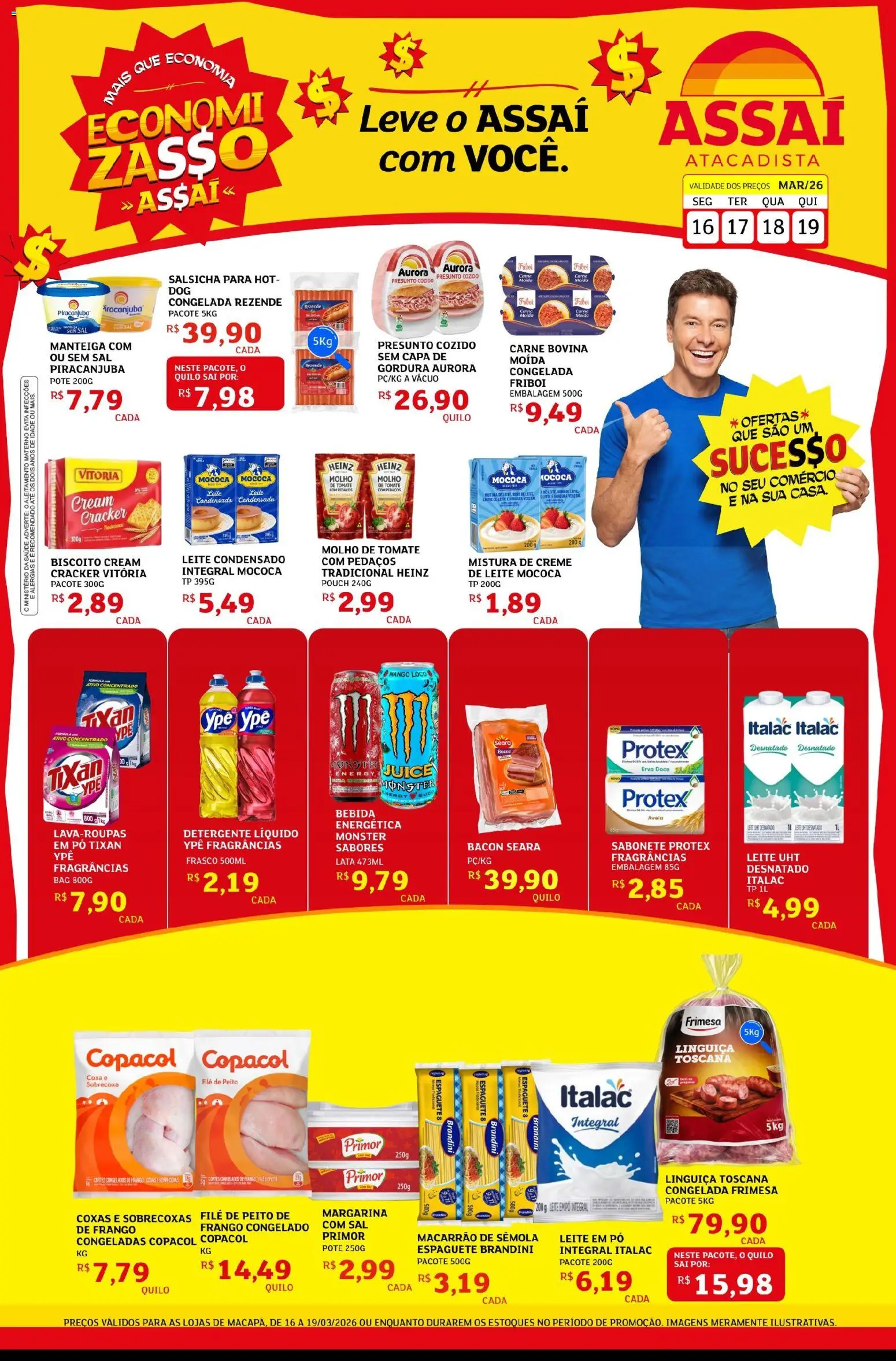 Assaí Atacadista Folheto - válido de 16.03.2026 | Página: 1 | Produtos: Espaguete, Presunto, Leite condensado, Leite em pó