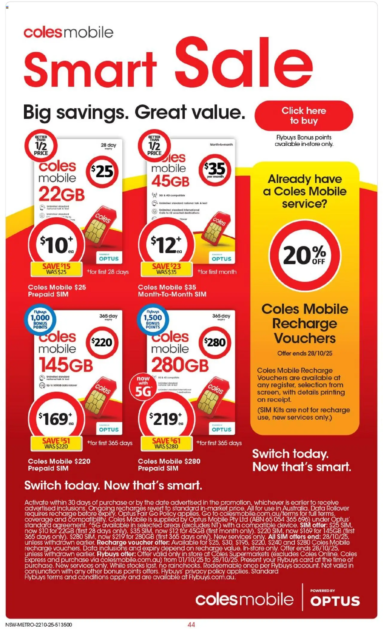 Coles catalogue - valid from 22.10.2025 | Page: 44 | Products: Kits, Date, Mobile, Bed