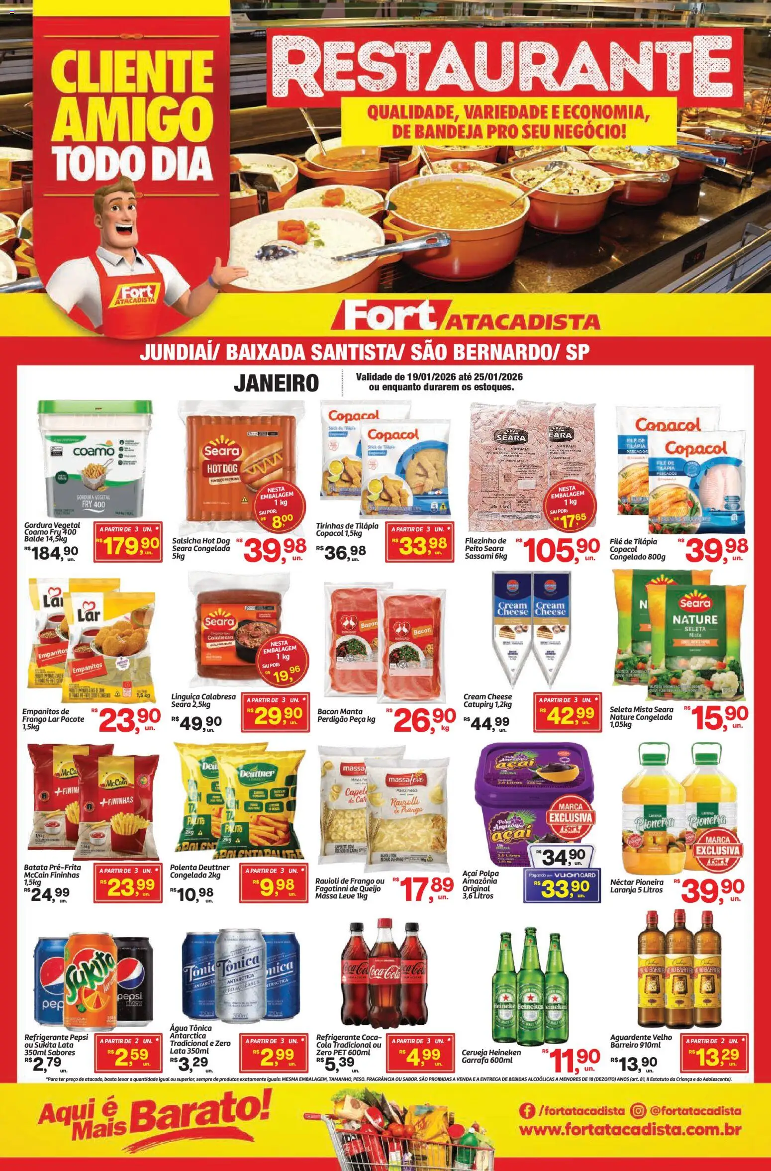 Fort Atacadista Folheto - válido de 19.01.2026 | Página: 1 | Produtos: Cama, Tilápia, Frango, Balde
