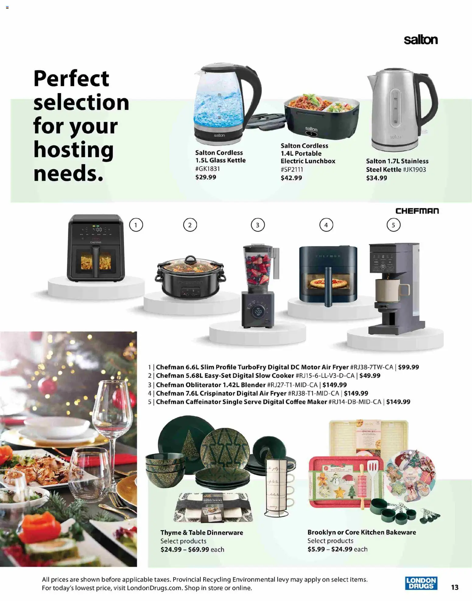 London Drugs flyer valid from 12.11.2025 | Page: 13 | Products: Coffee maker, Fryer, Cooker, Table
