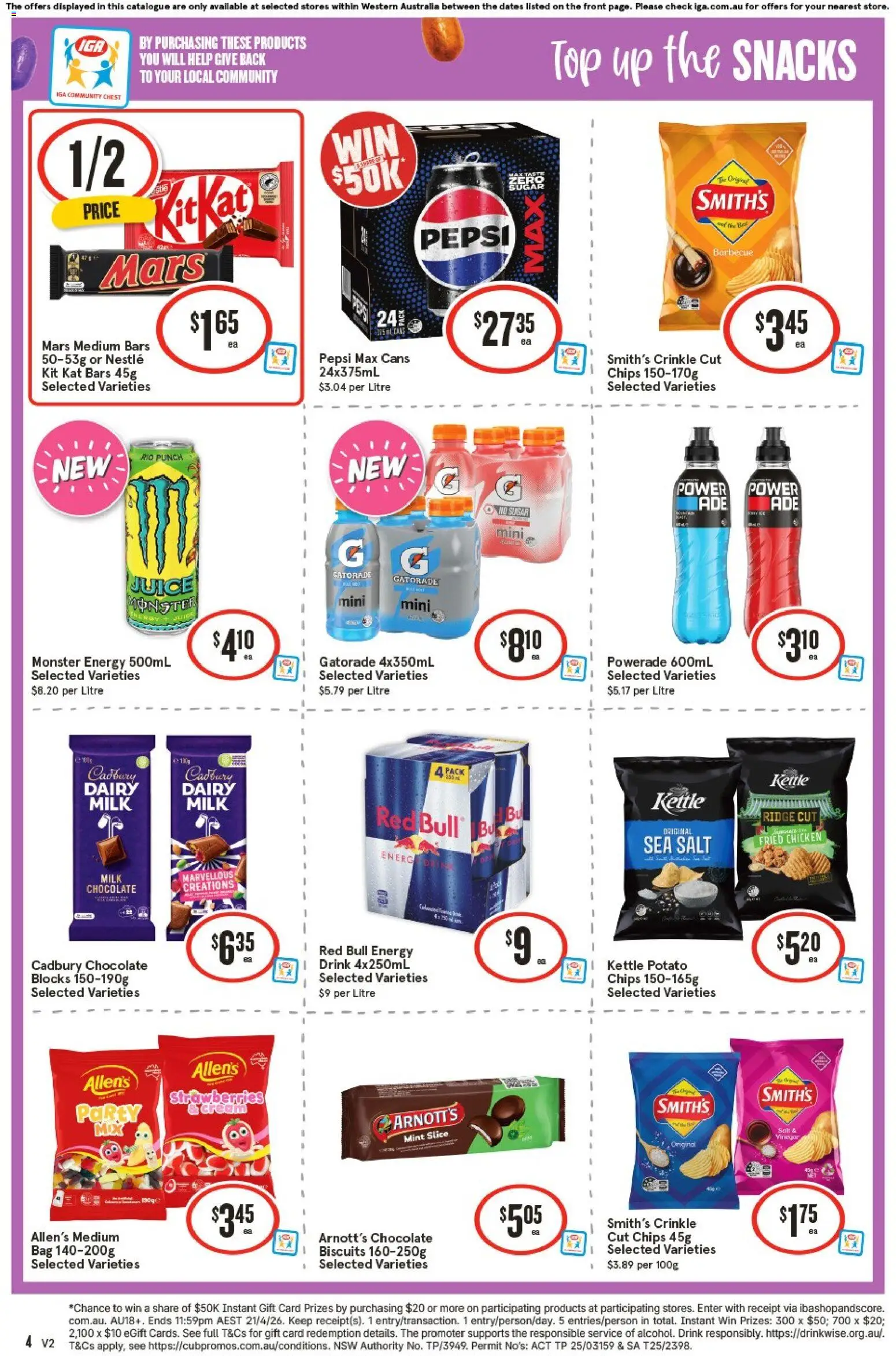 IGA catalogue - valid from 25.03.2026 | Page: 4 | Products: Chicken, Pepsi, Chips, Salt