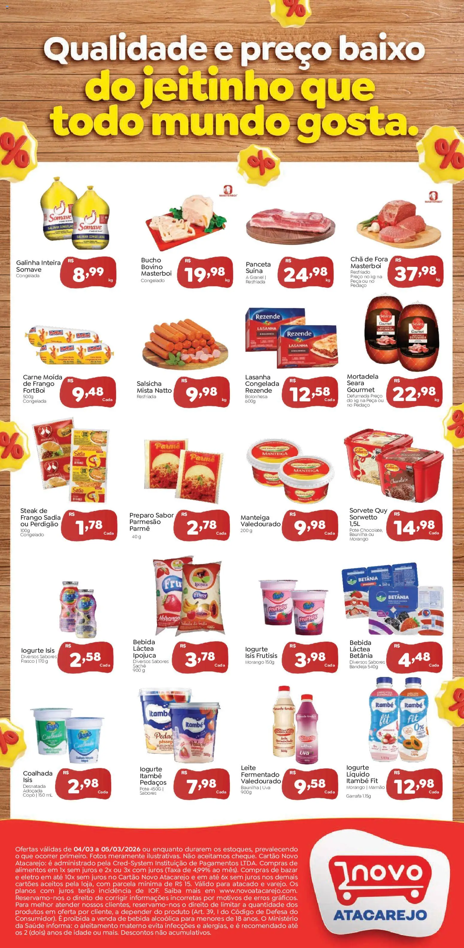 Novo Atacarejo Folheto - válido de 04.03.2026 | Página: 2 | Produtos: Mortadela, Chá, Sorvete, Bandeja
