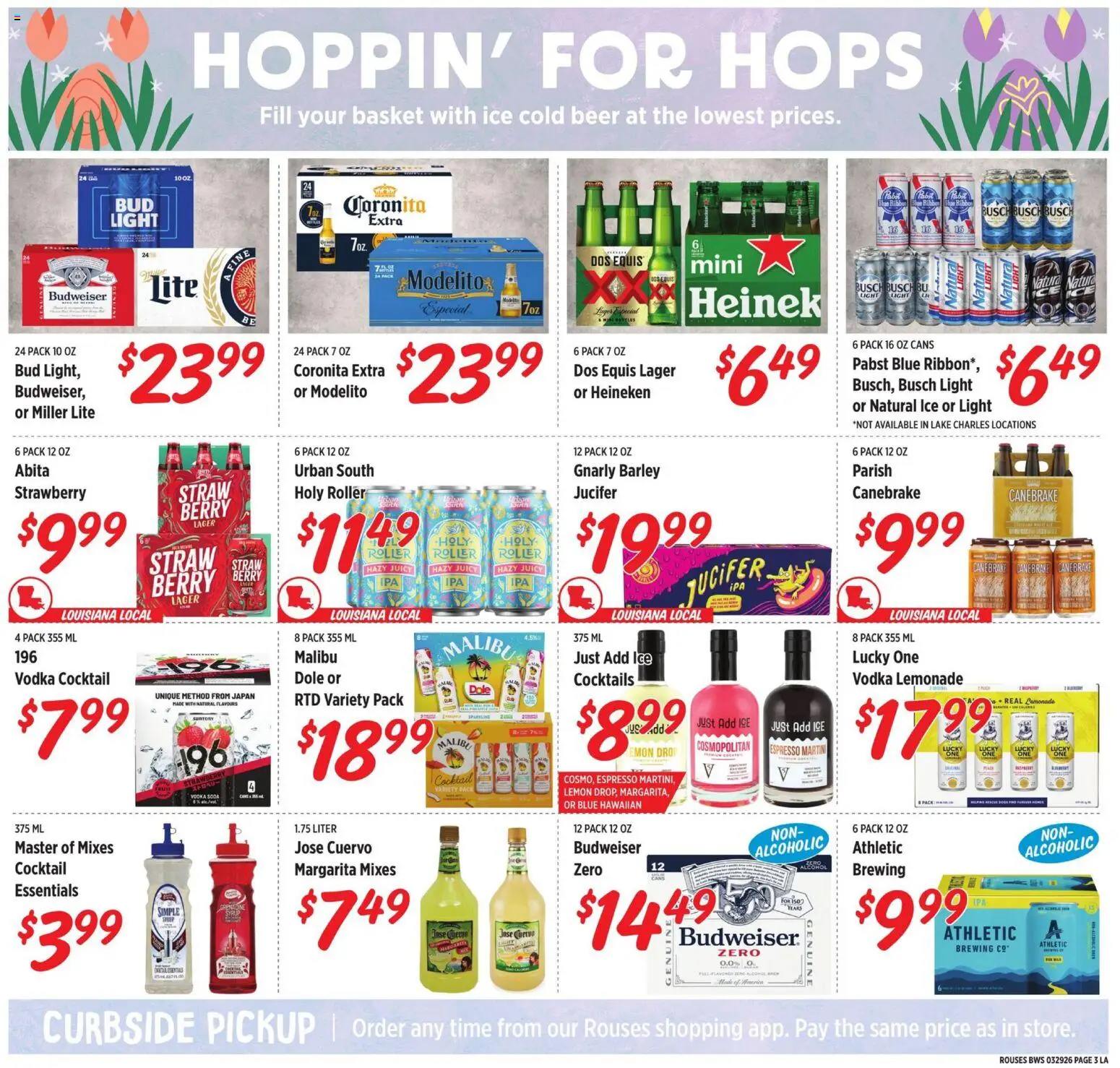 Rouses Monthly Alcohol Flyer - valid from 29.03.2026 | Page: 3 | Products: Basket, Beer, Vodka, Lemon