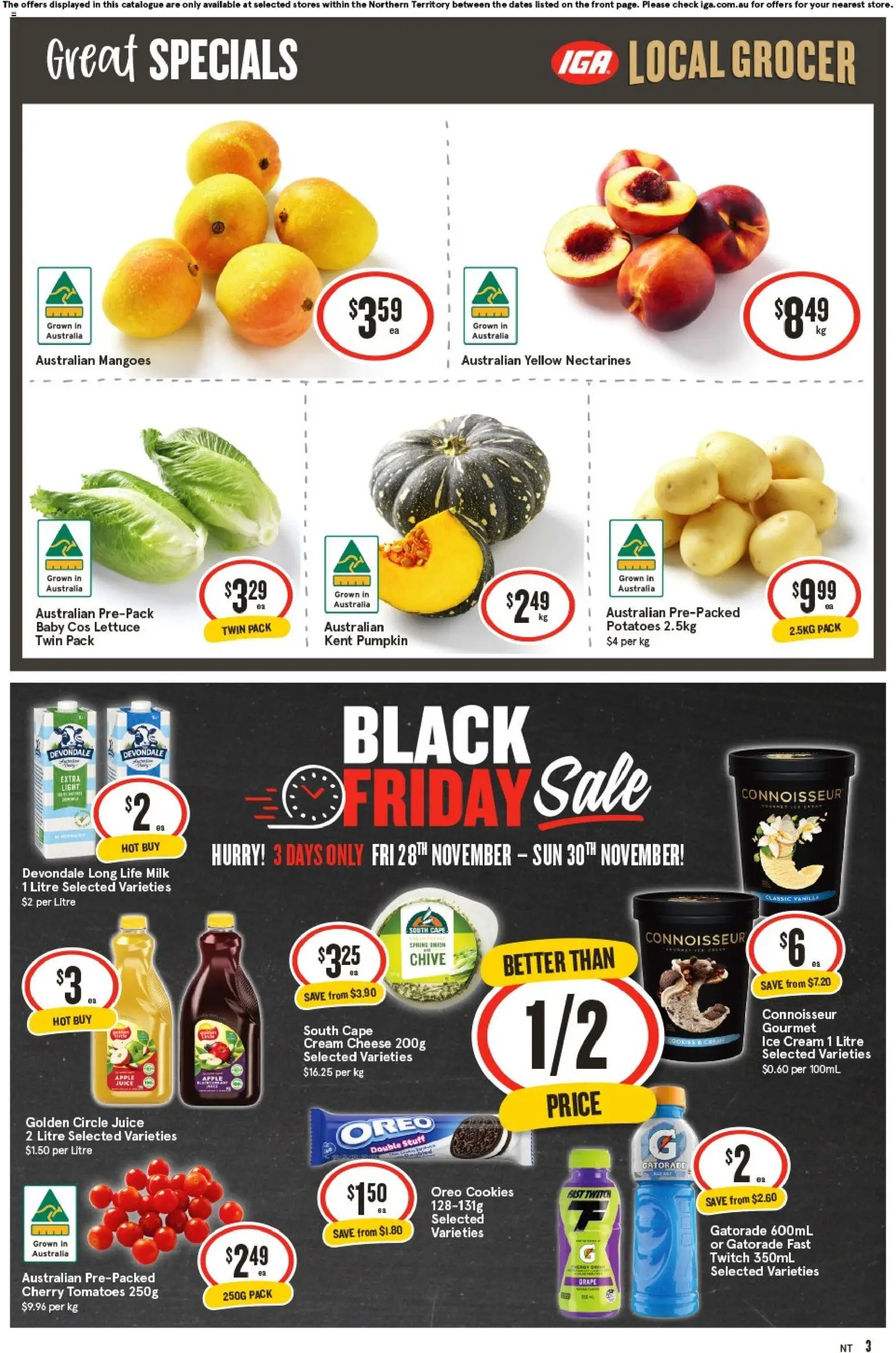 IGA catalogue - valid from 26.11.2025 | Page: 3 | Products: Cheese, Juice, Potatoes, Pumpkin