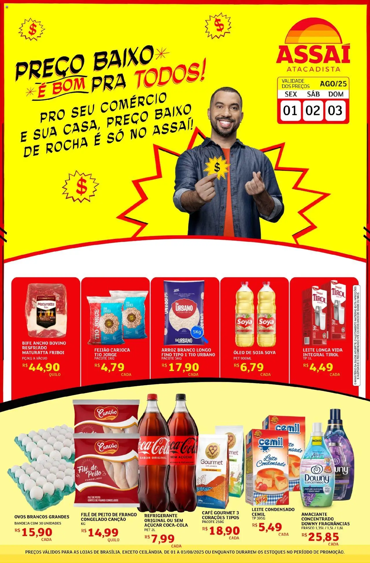 Assaí Atacadista Folheto - válido de 01.08.2025 | Página: 1 | Produtos: Ovos, Açúcar, Leite condensado, Peito de frango
