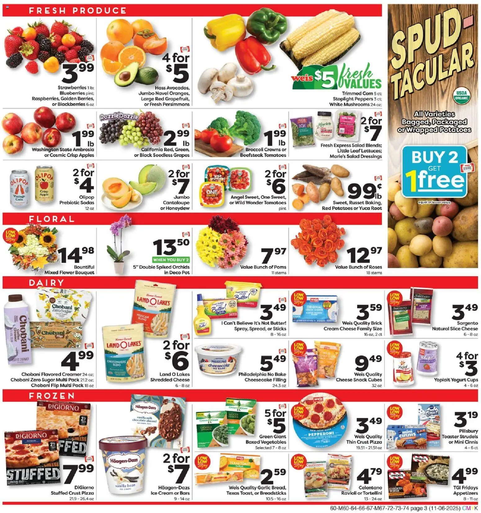 Weis Weekly Ad - valid from 06.11.2025 | Page: 3 | Products: Broccoli, Potatoes, Vegetables, Cheesecake