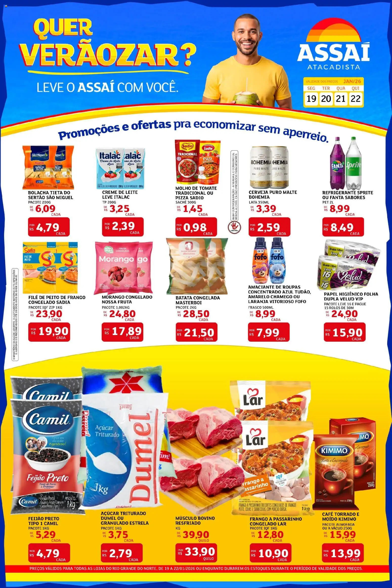 Assaí Atacadista Folheto - válido de 19.01.2026 | Página: 1 | Produtos: Leite, Refrigerante, Creme de leite, Frango