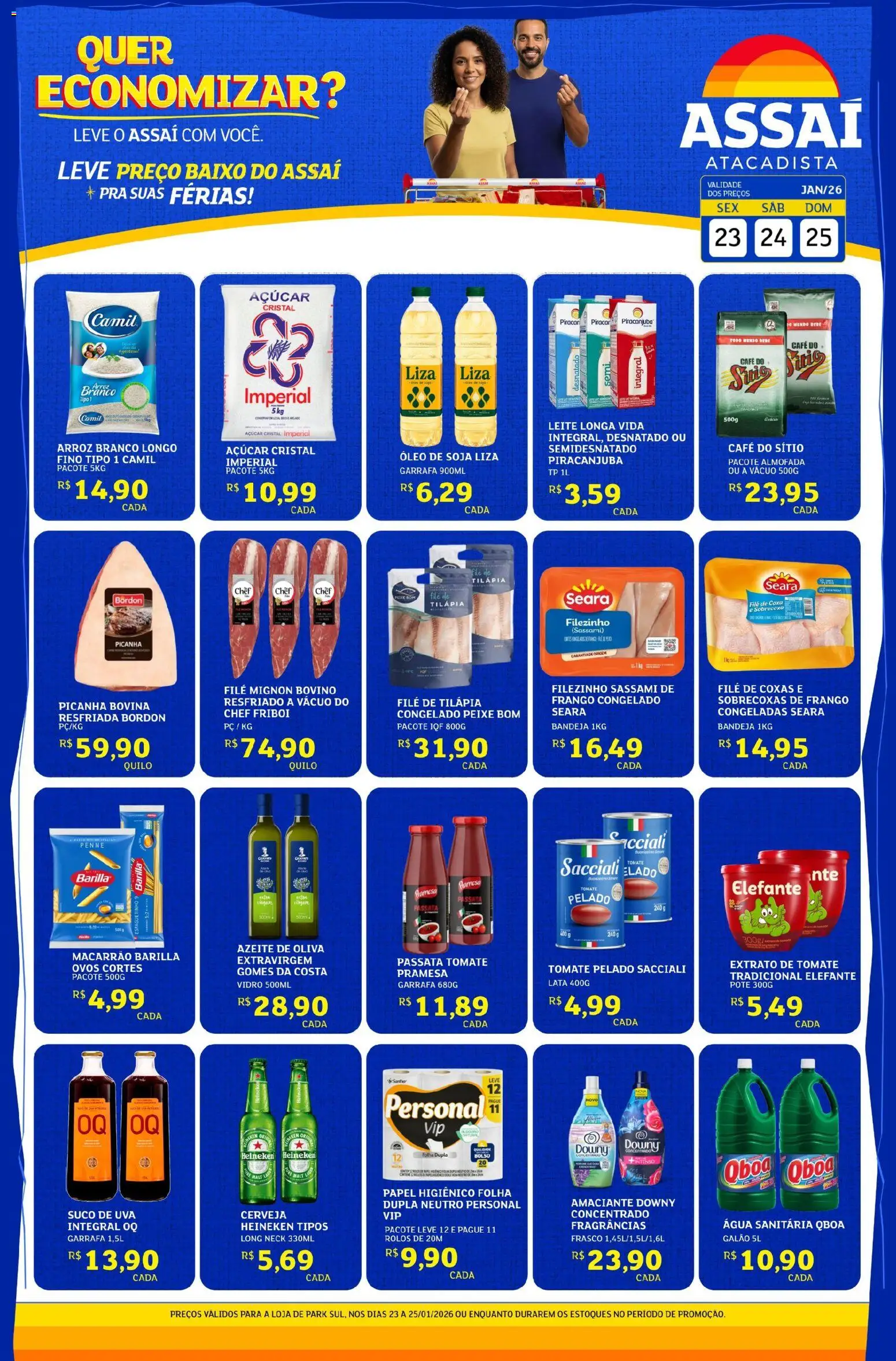 Assaí Atacadista Folheto - válido de 23.01.2026 | Página: 1 | Produtos: Leite, Macarrão, PC, Azeite