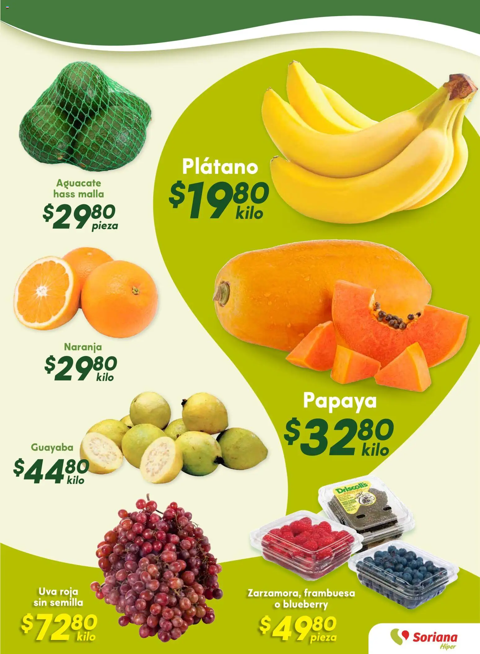 Nuevas ofertas de Soriana válidas en toda la República Mexicana desde el 21.11.2025. ¡Encuentra las mejores ofertas en Soriana - Fin de Semana Híper: BCS, Son y Sin! | Página: 5 | Productos: Plátano, Aguacate, Uva, Malla