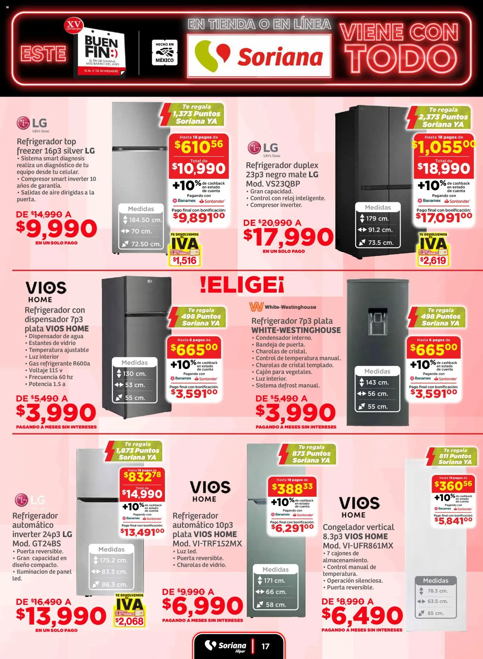 Nuevas ofertas de Soriana válidas en toda la República Mexicana desde el 13.11.2025. ¡Encuentra las mejores ofertas en Soriana Buen Fin ! | Página: 17 | Productos: Refrigerador, Bandeja, Congelador, Té