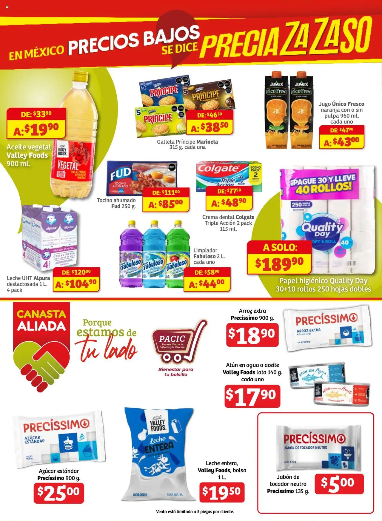 Nuevas ofertas de Soriana válidas en toda la República Mexicana desde el 02.10.2025. ¡Encuentra las mejores ofertas en Soriana - Fin de Semana Mercado: Ags, Nay, Jal, Qro, Col, Mich, Gto, Hgo, Tlax, Mor, Pue, Gro, Oax, Edo. de Mex, CDMX, Zac y SLP! | Página: 8 | Productos: Tocino, Leche, Arroz, Papel higiénico