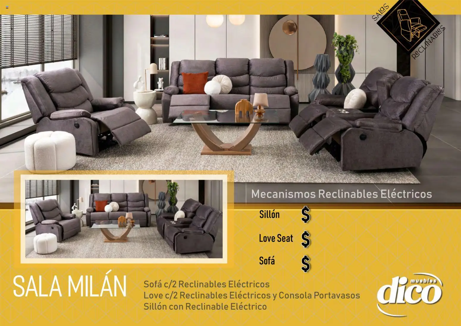 Nuevas ofertas de Muebles Dico válidas en toda la República Mexicana desde el 27.03.2026. ¡Encuentra las mejores ofertas en Muebles Dico catálogo Salas reclinables ! | Página: 31 | Productos: Sofá, Sillón