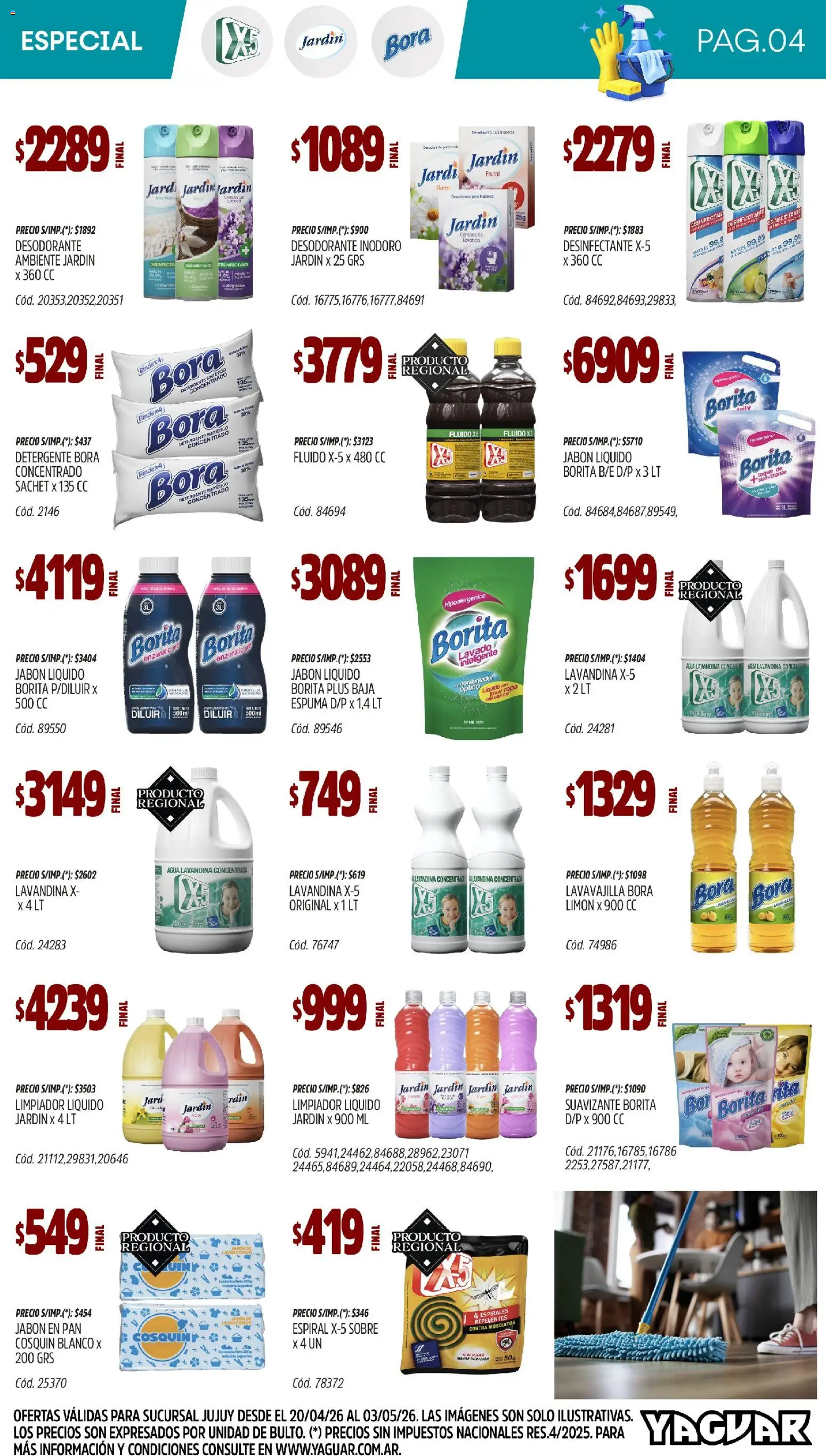 Yaguar - Especial Limpieza Jujuy │ válido desde el 20.04.2026 | Página: 4 | Productos: Desinfectante, Sobre, Jabón líquido, Limpiador