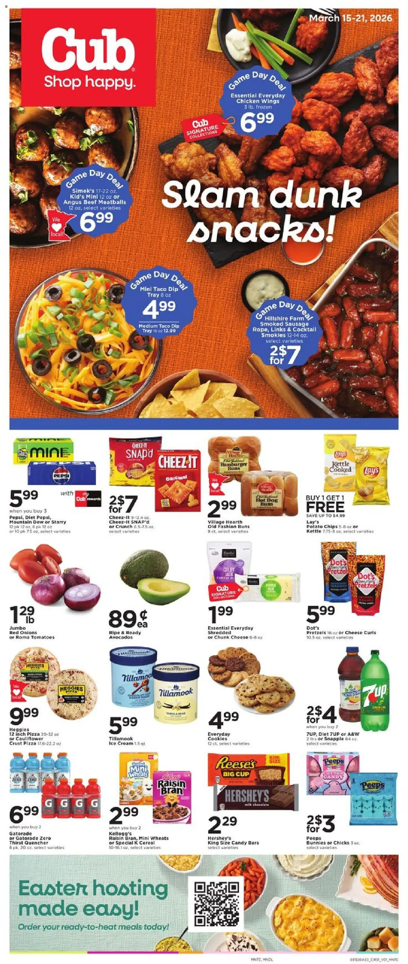 Cub Foods Weekly Ad - valid from 15.03.2026 | Page: 1 | Products: Tomatoes, Cookies, Ice cream, Sausage