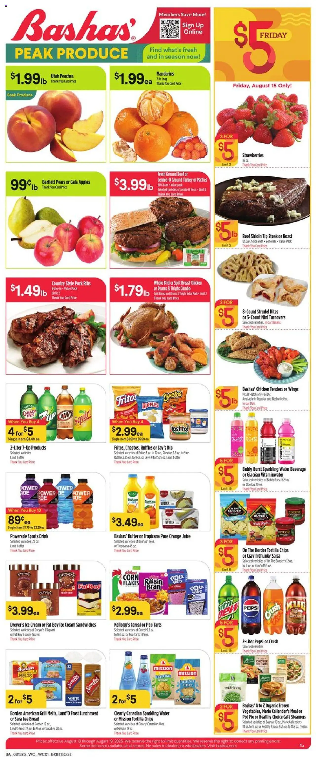 Basha's Weekly Ad - valid from 13.08.2025 | Page: 1 | Products: Apples, Strawberries, Flakes, Ice cream