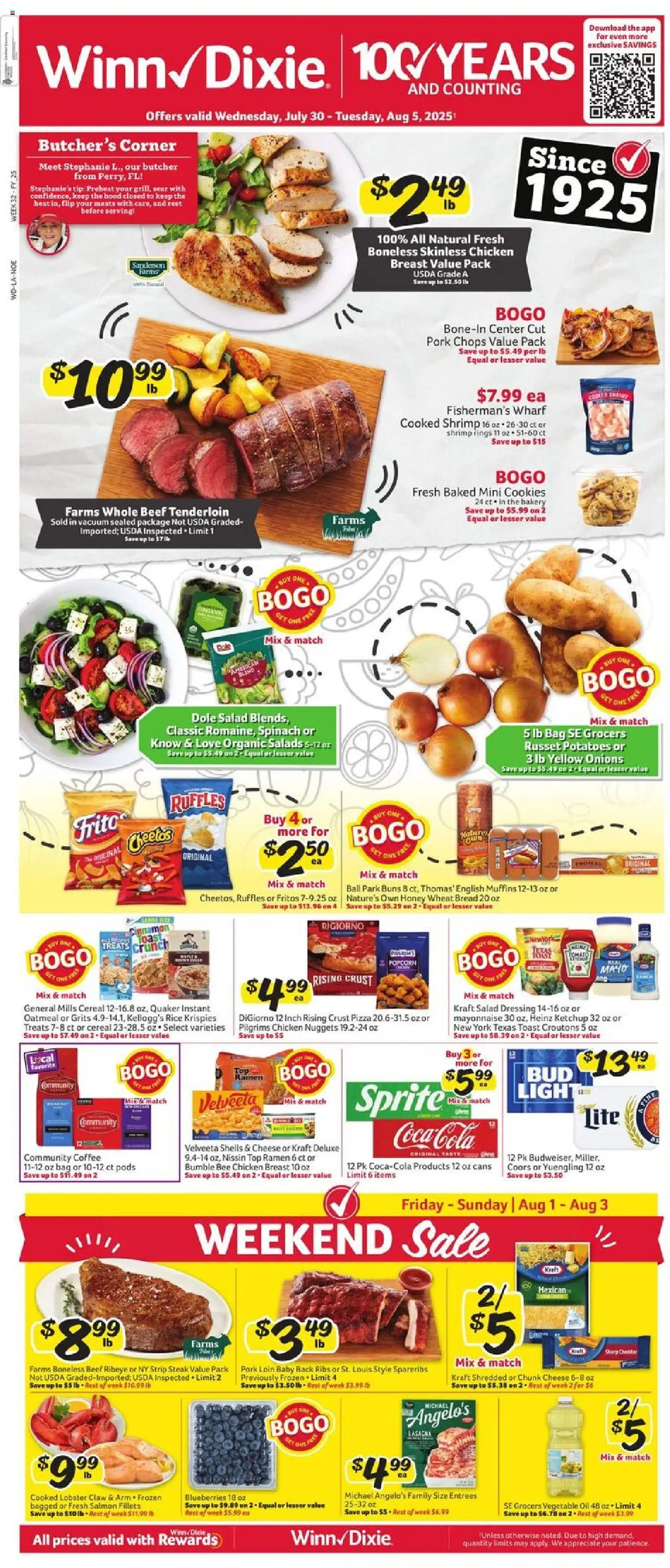 Winn Dixie Weekly Circular - LA - valid from 30.07.2025 | Page: 1 | Products: Pizza, Pork, Salad, Mayonnaise