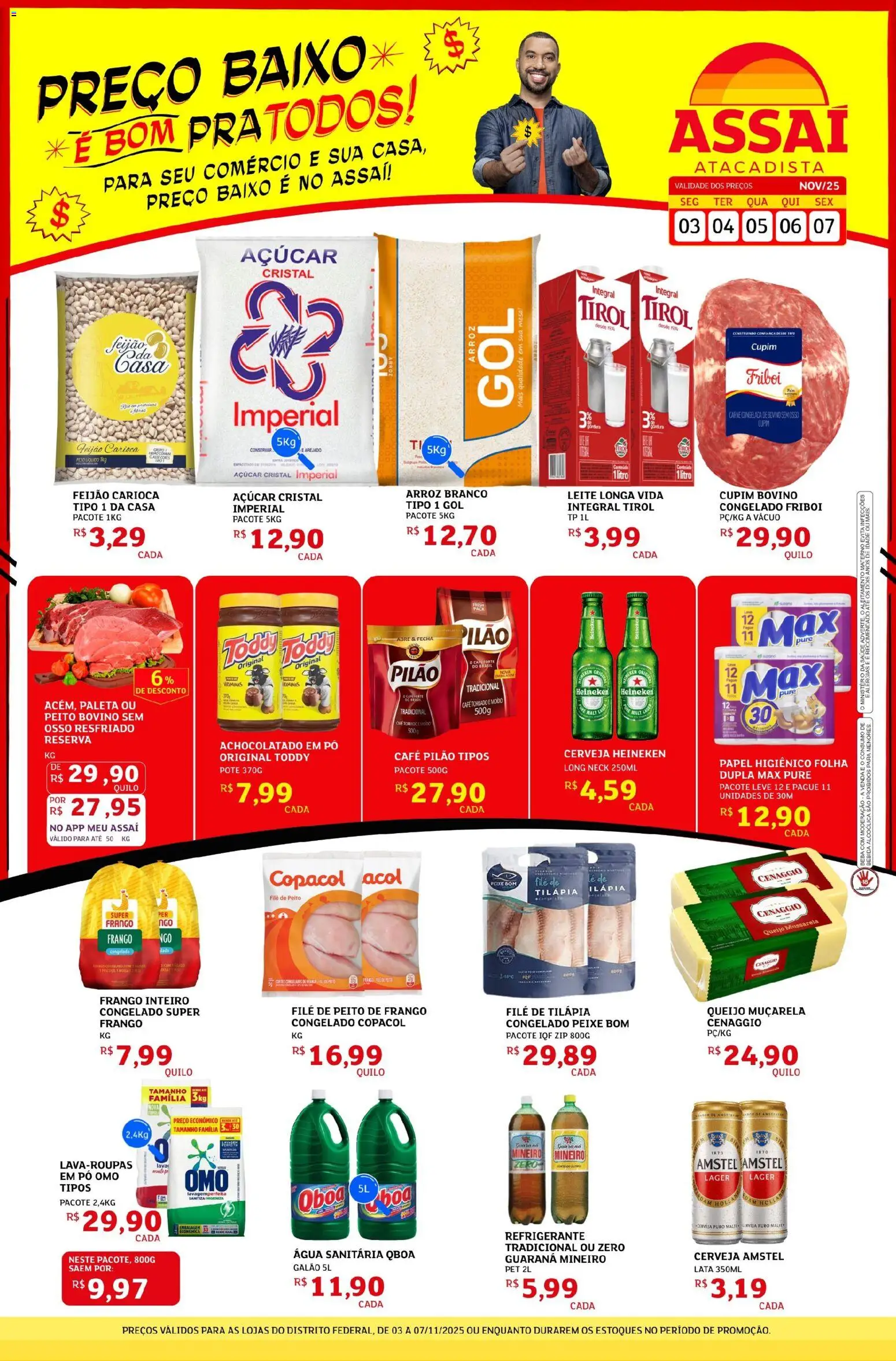 Assaí Atacadista Folheto - válido de 03.11.2025 | Página: 1 | Produtos: Queijo, Café pilão, Peito de frango, Água sanitária