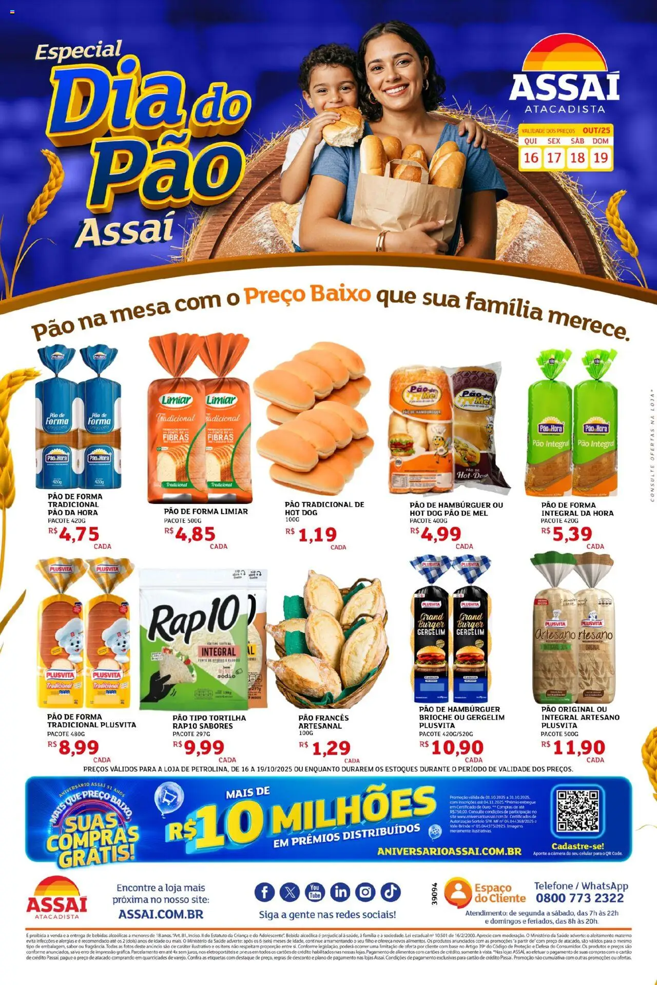 Assaí Atacadista Folheto - válido de 16.10.2025 | Página: 1 | Produtos: Pão, Pão de forma, Telefone, Câmera