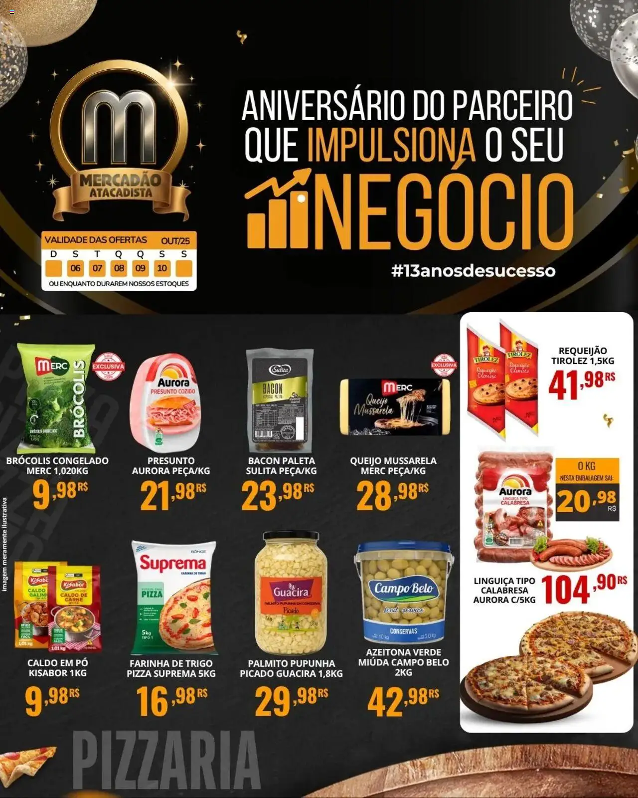 Mercadão Atacadista Folheto - válido de 06.10.2025 | Página: 1 | Produtos: Palmito, Linguiça, Brócolis, Mussarela