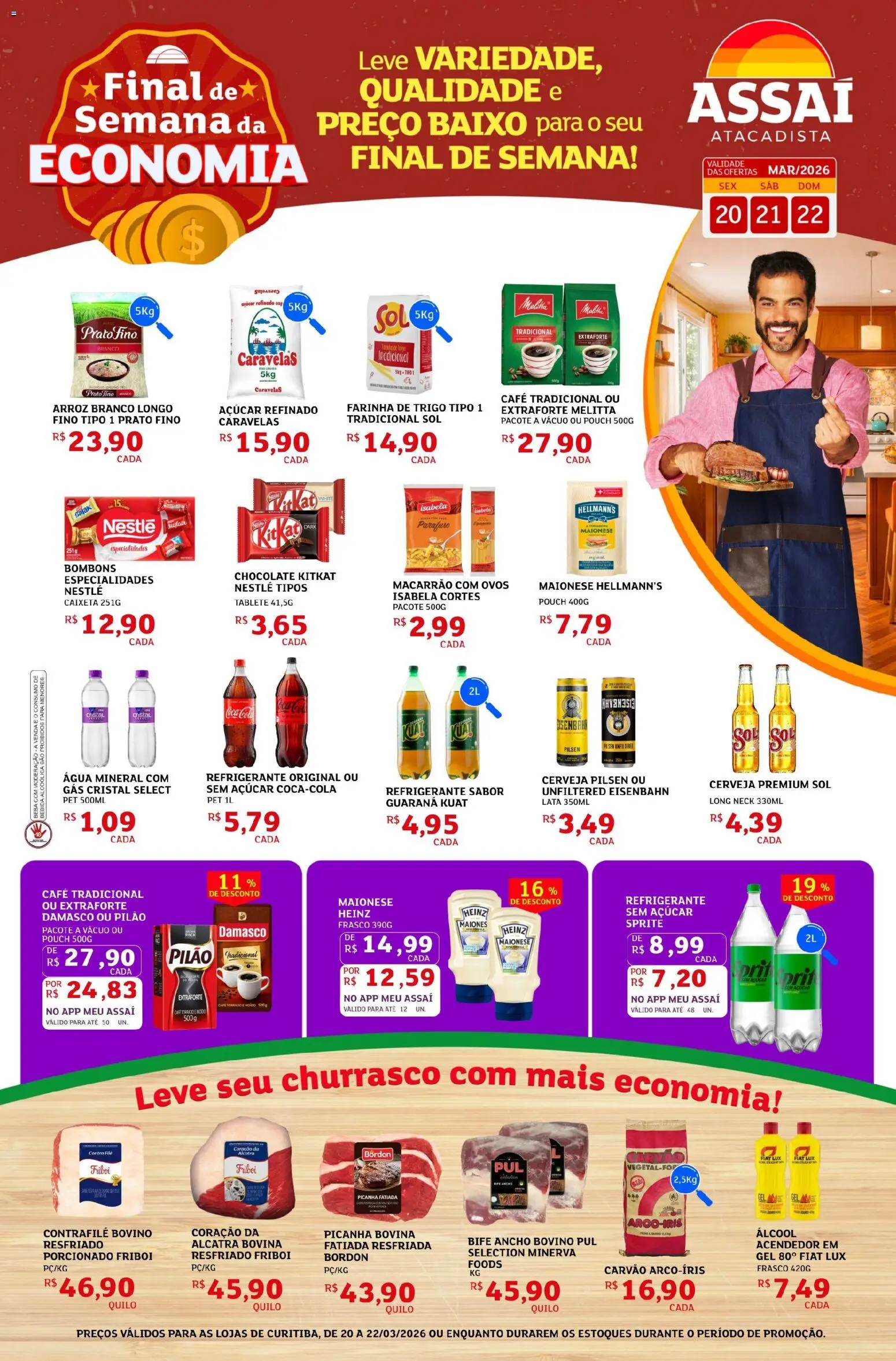 Assaí Atacadista Folheto - válido de 20.03.2026 | Página: 1 | Produtos: Damasco, Cola, Arroz, Refrigerante