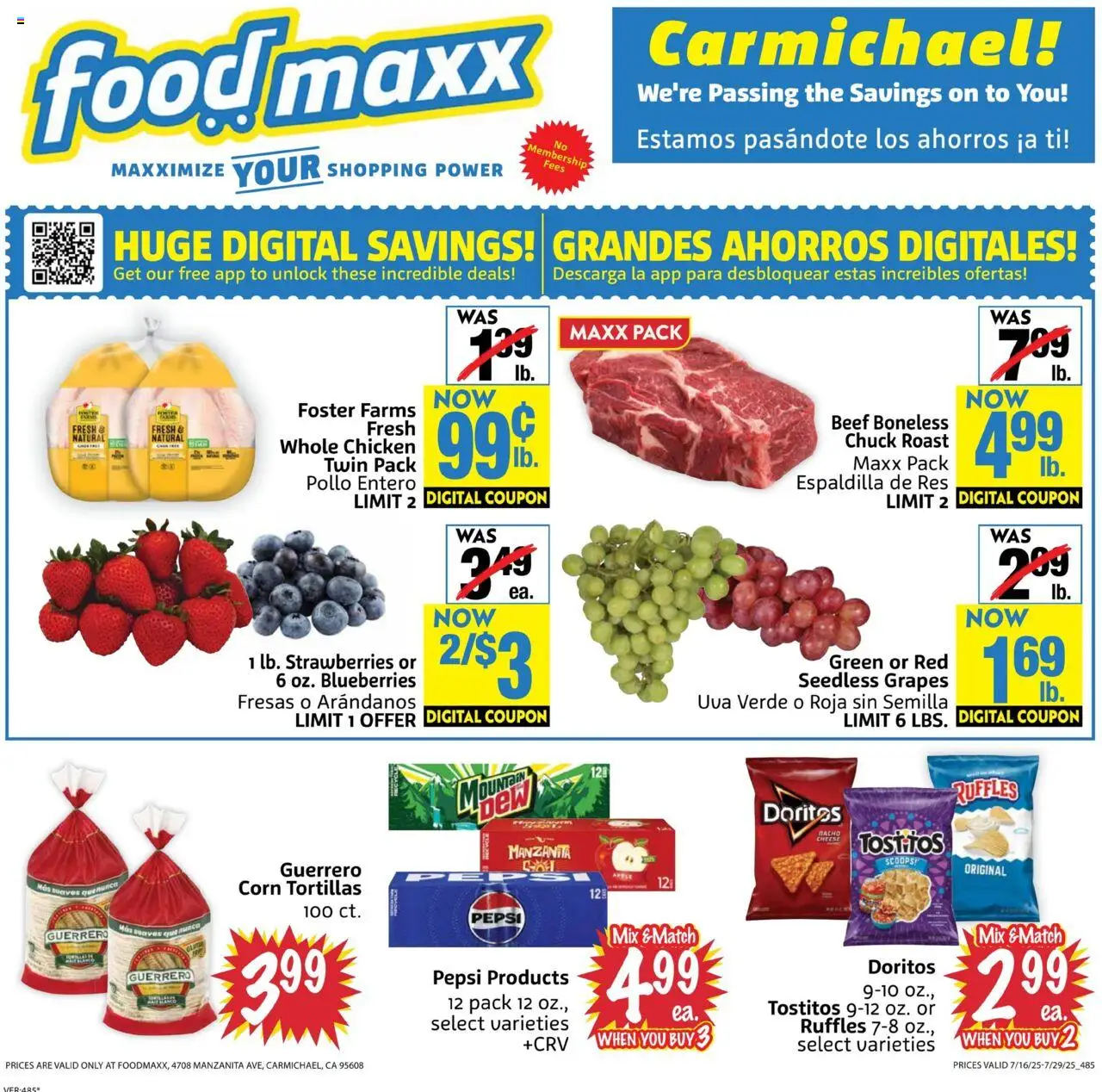 FoodMaxx Weekly Ad - valid from 16.07.2025 | Page: 1 | Products: Corn, Cheese, Strawberries, Blueberries
