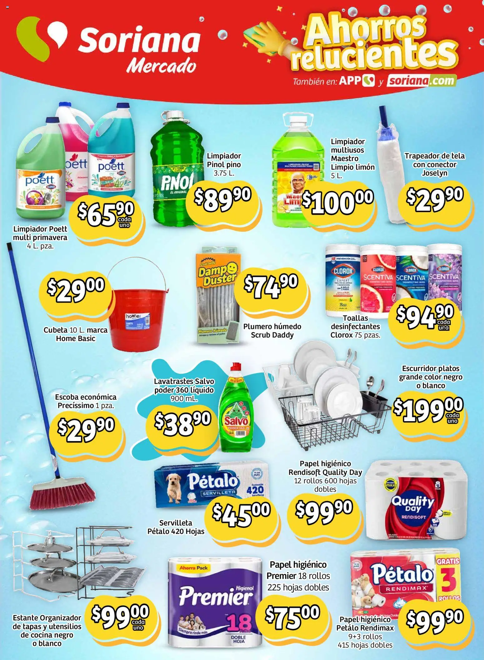 Nuevas ofertas de Soriana válidas en toda la República Mexicana desde el 15.01.2026. ¡Encuentra las mejores ofertas en Soriana - Ahorros relucientes Mercado Nacional! | Página: 11 | Productos: Escurridor, Conector, Papel higiénico, Toallas