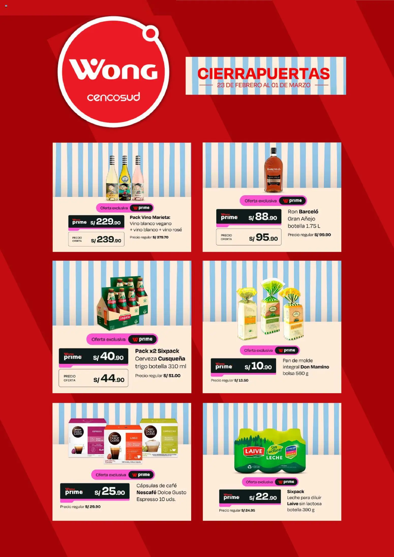 Catálogo Wong válido desde 23.02.2026 | Página: 2 | Productos: Pan, Café, Cerveza, Bolsa