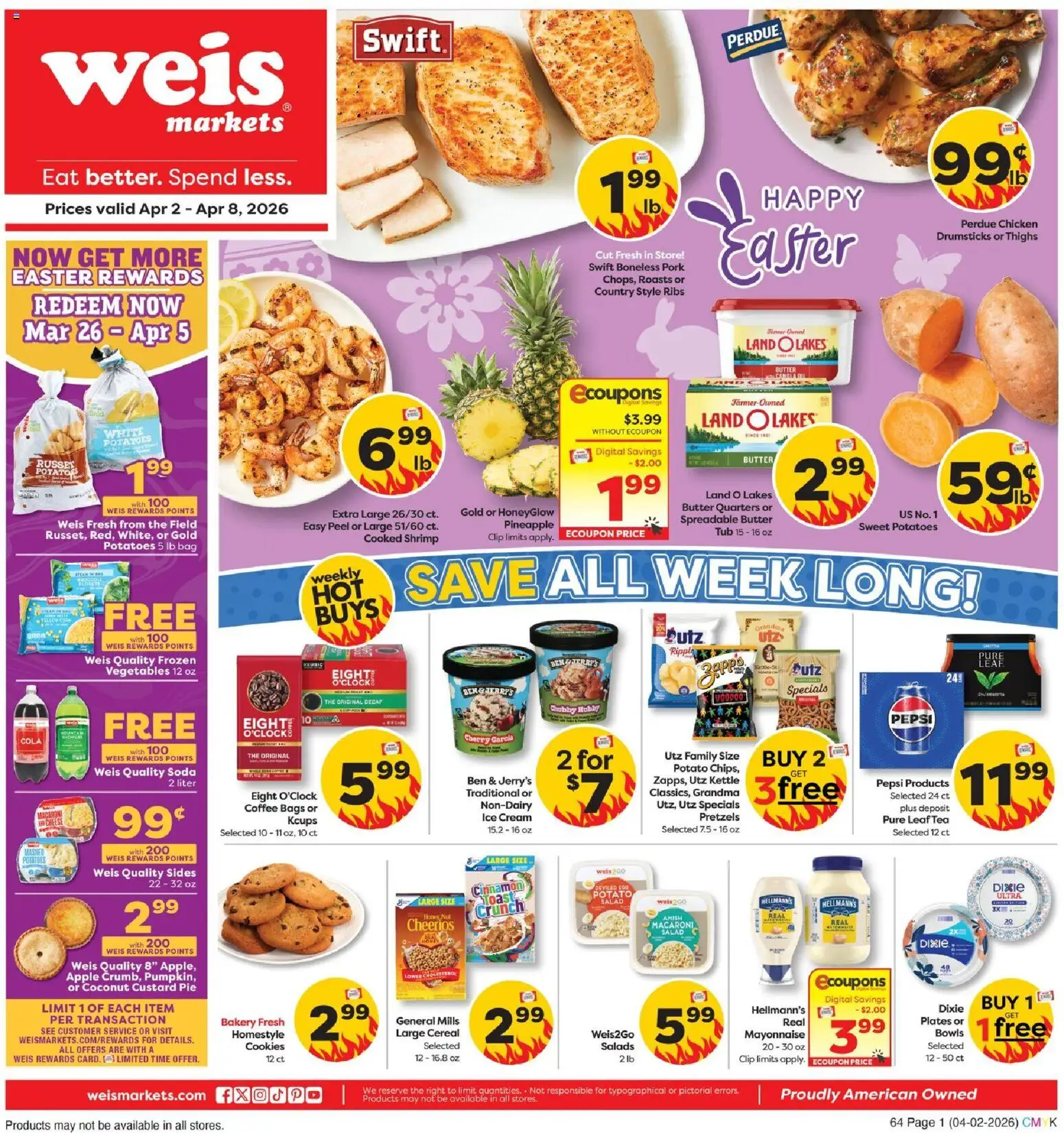 Weis Weekly Circular - NY - valid from 02.04.2026 | Page: 1 | Products: Coffee, Pork, Mayonnaise, Kettle