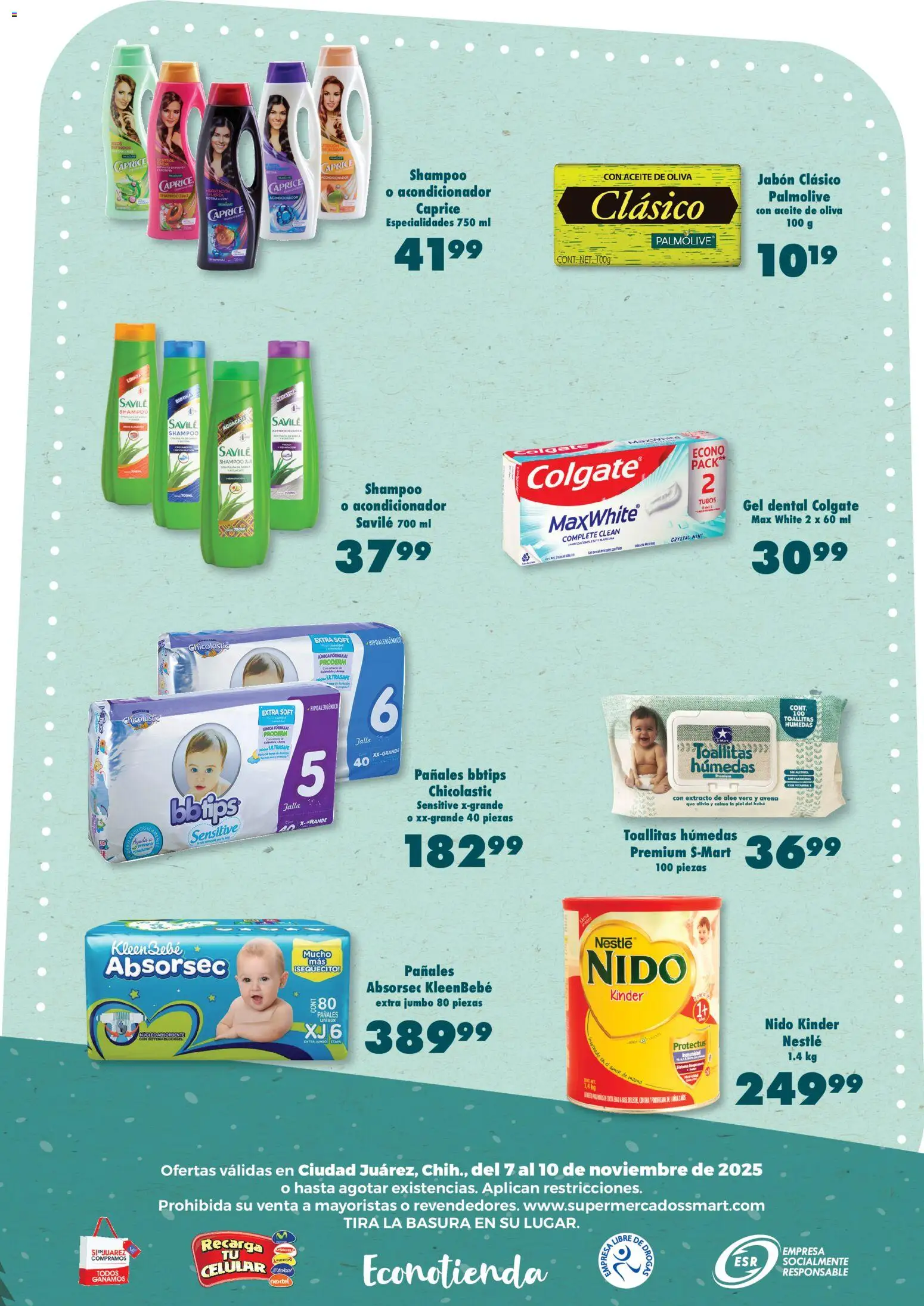 Nuevas ofertas de S-Mart válidas en toda la República Mexicana desde el 07.11.2025. ¡Encuentra las mejores ofertas en S-Mart folleto Juárez! | Página: 6 | Productos: Toallitas húmedas, Aceite, Acondicionador, Jabón