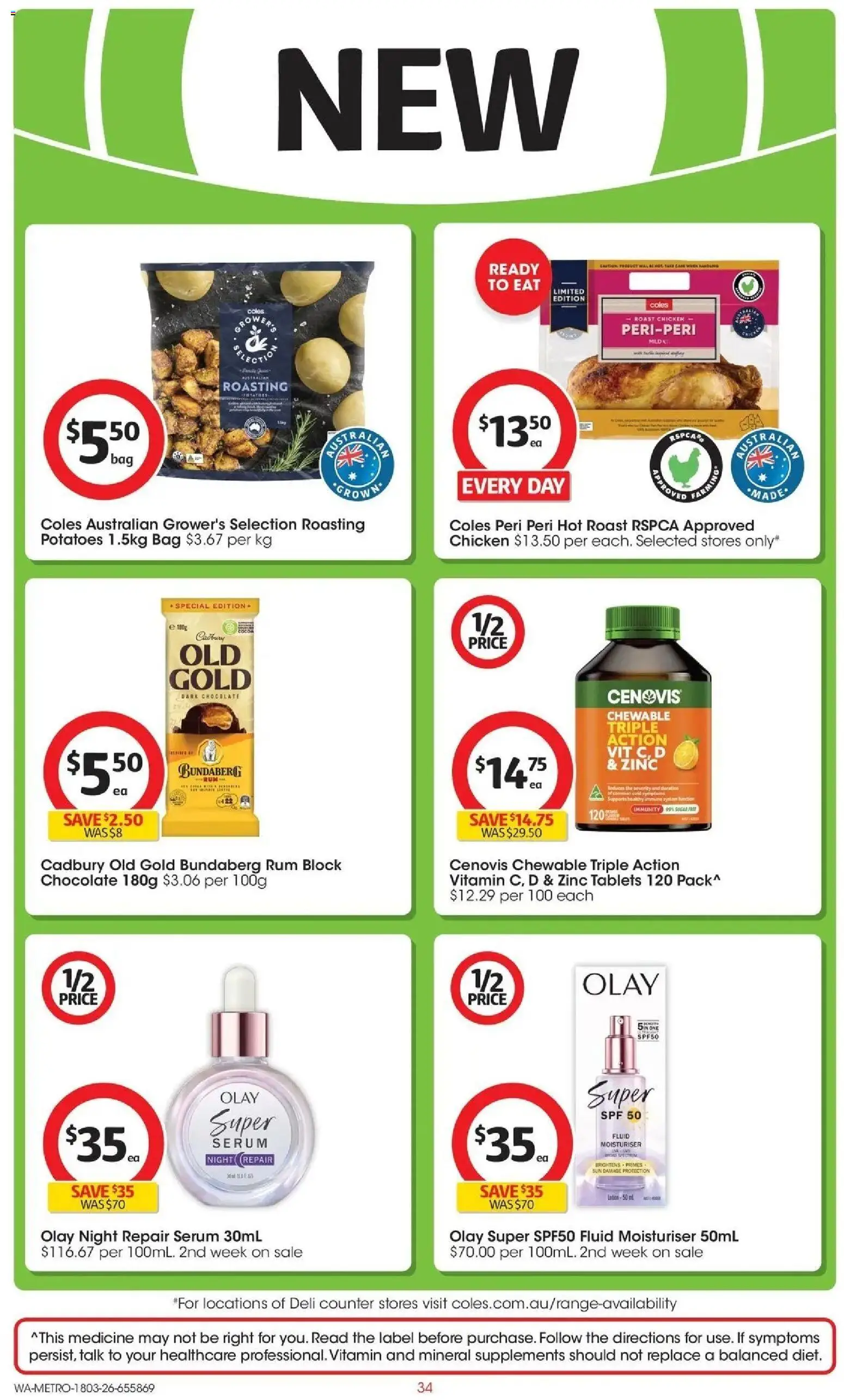 Coles catalogue - valid from 18.03.2026 | Page: 34 | Products: Chicken, Moisturiser, Tablets, Vitamin