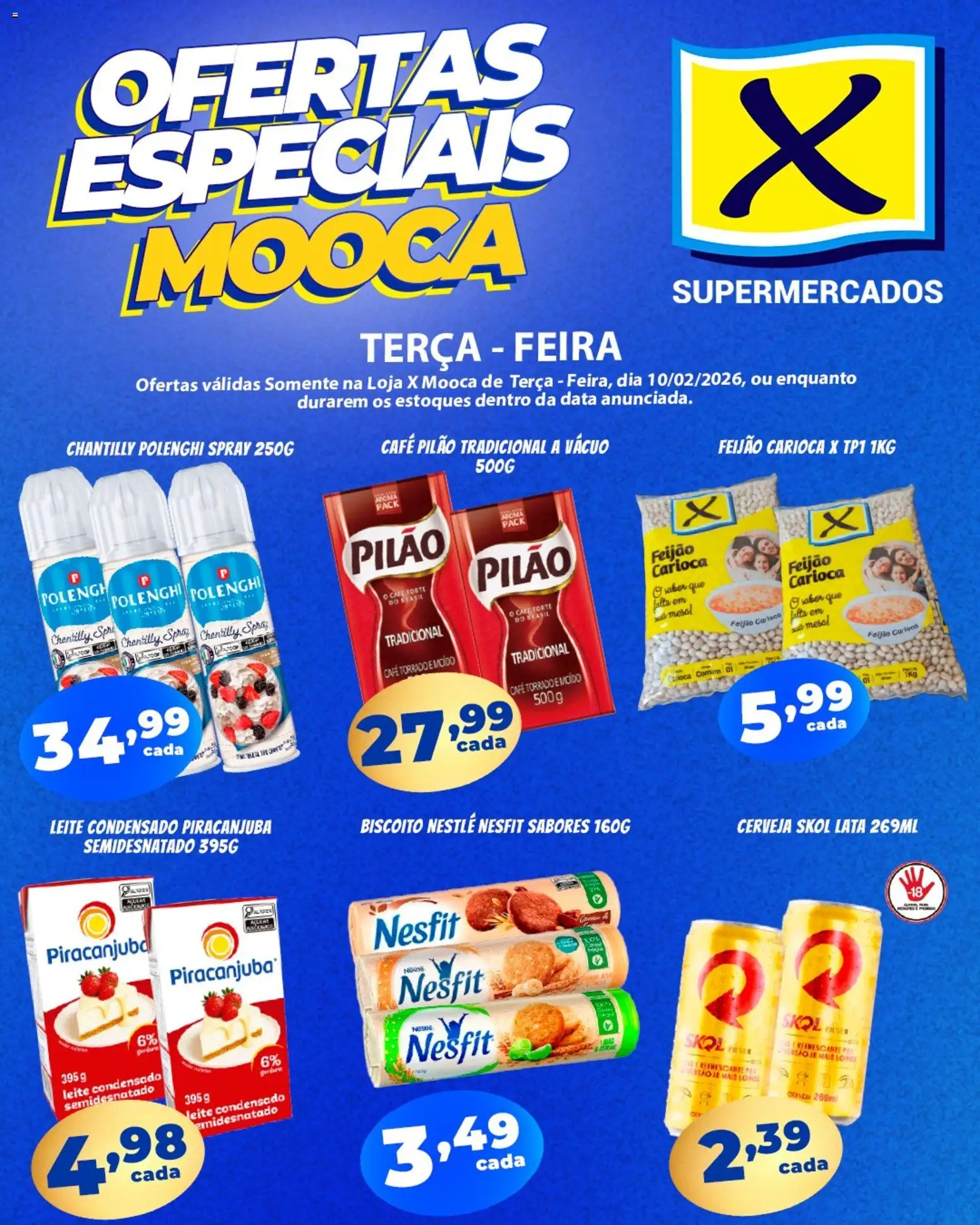 X Supermercados Folheto - válido de 10.02.2026 | Página: 1 | Produtos: Feijão, Café, Café pilão, Leite condensado