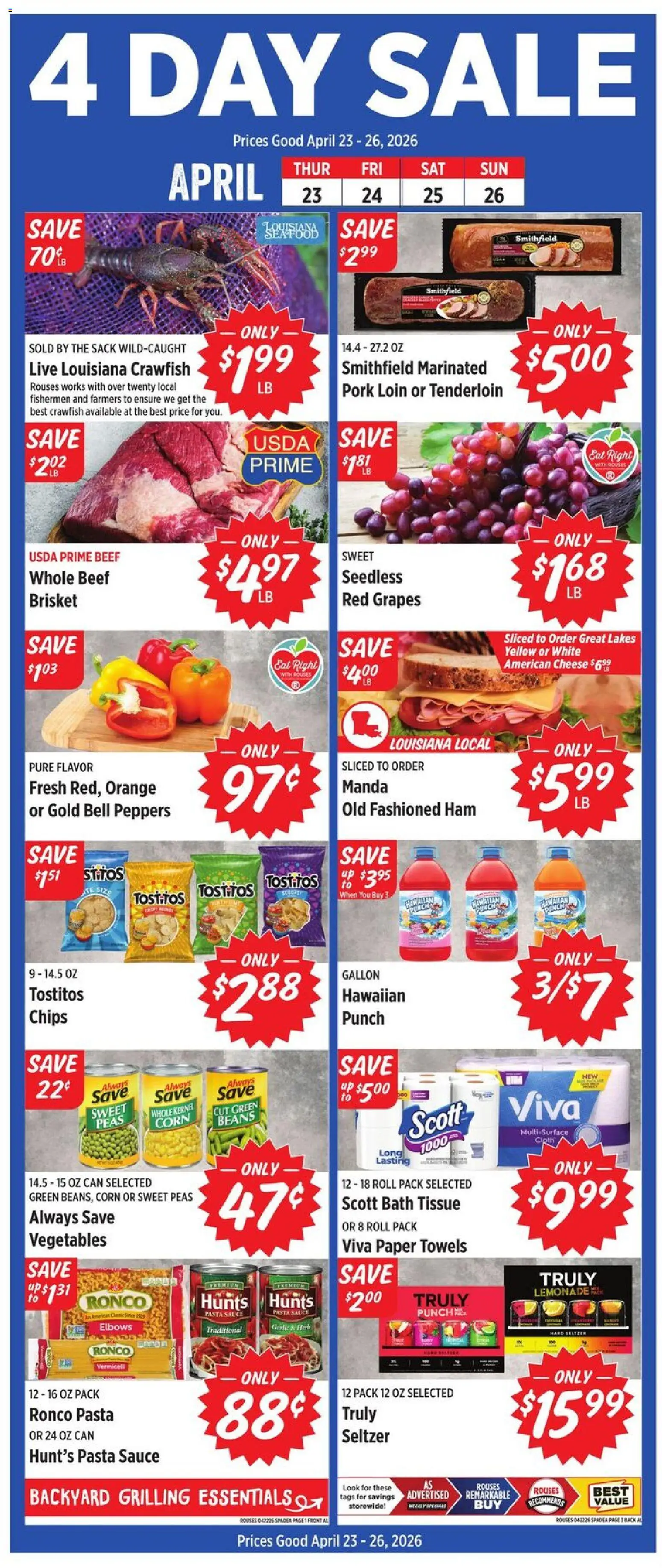 Rouses Weekly Ad - AL - valid from 22.04.2026 | Page: 2 | Products: Ham, Pork, Pasta, Vegetables