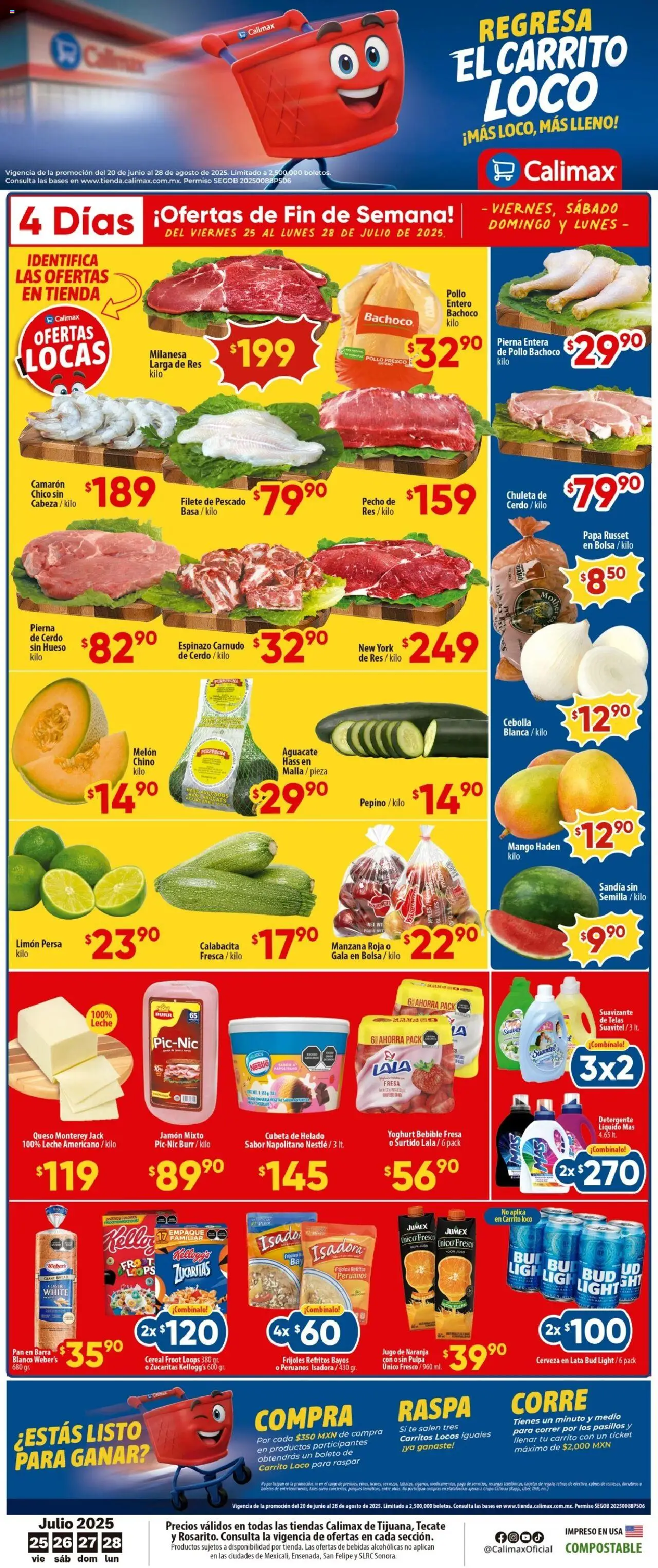 Nuevas ofertas de Calimax válidas en toda la República Mexicana desde el 25.07.2025. ¡Encuentra las mejores ofertas en Calimax - Folleto Tijuana! | Página: 1 | Productos: Papa, Sandía, Suavizante, Suavizante de telas