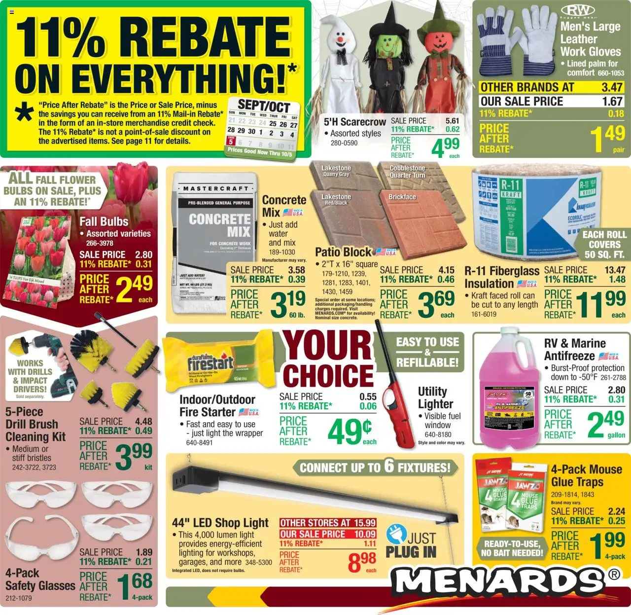 Menards - Weekly Ad - valid from 24.09.2025 | Page: 1 | Products: Water, Antifreeze, Lighter, Bait