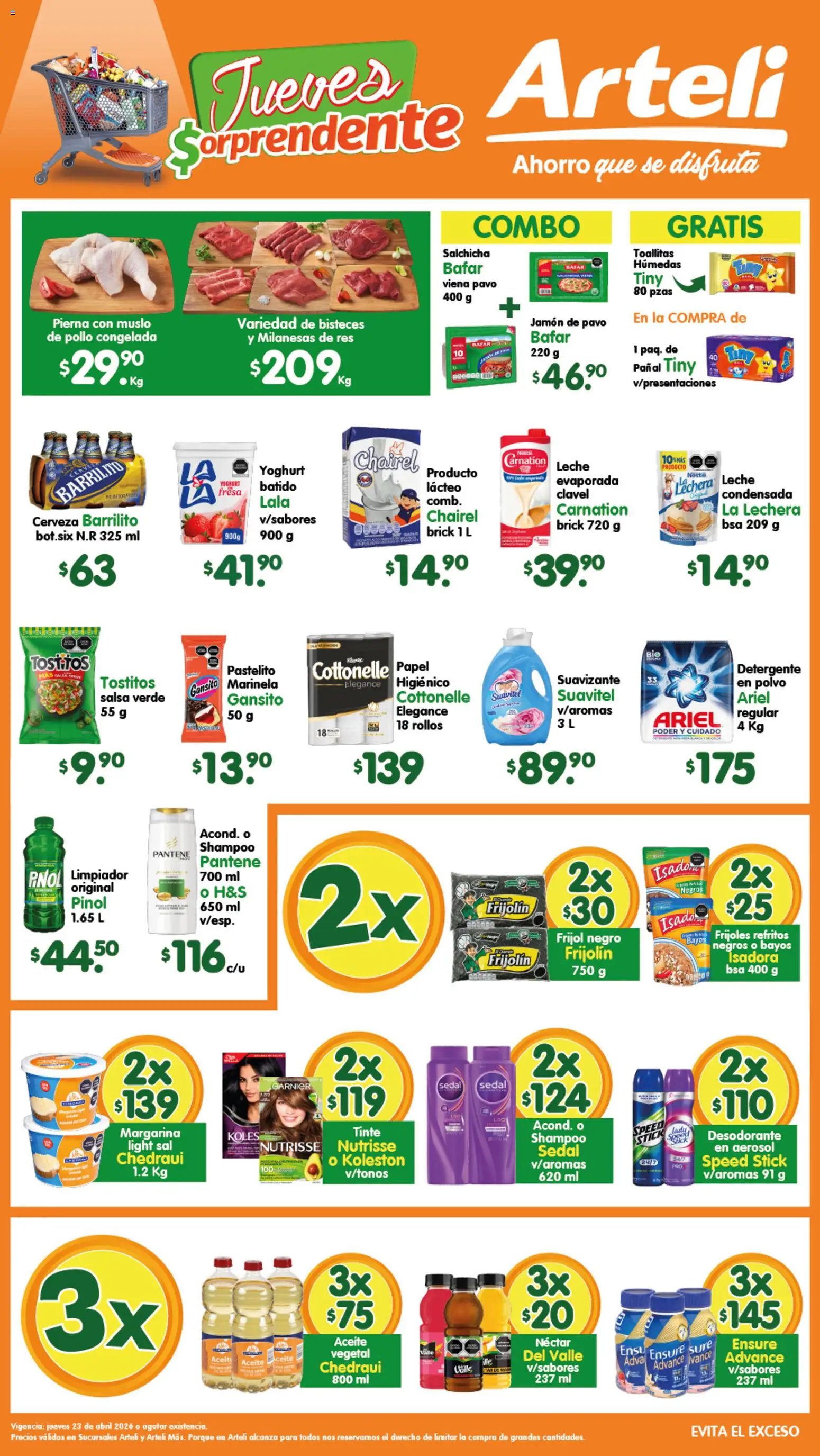 Nuevas ofertas de Arteli válidas en toda la República Mexicana desde el 23.04.2026. ¡Encuentra las mejores ofertas en Arteli folleto Tuxpan! | Página: 1 | Productos: Detergente, Sal, Margarina, Polvo