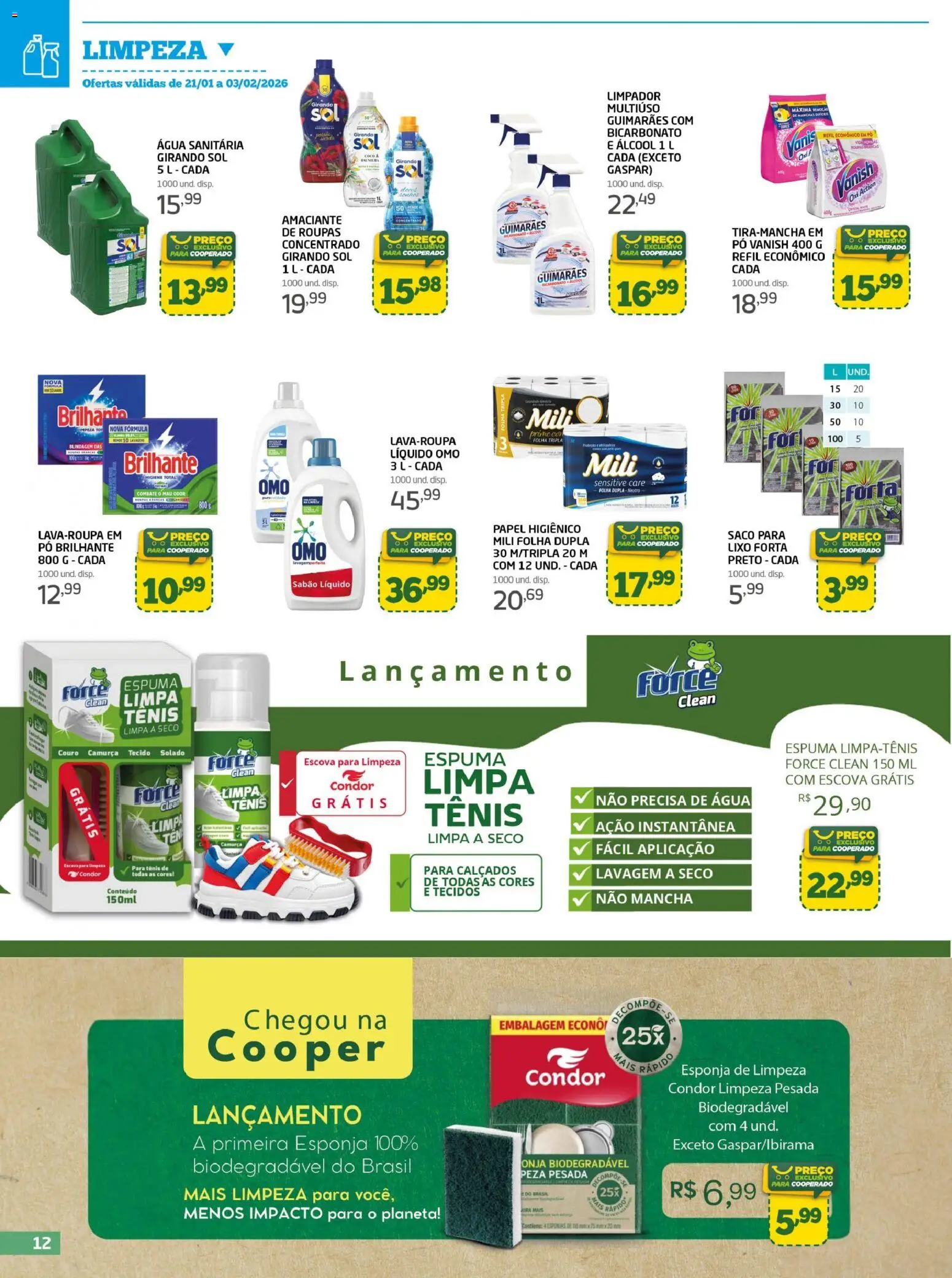 Cooper Folheto - válido de 21.01.2026 | Página: 12 | Produtos: Esponja, Limpador multiuso, Roupas, Amaciante