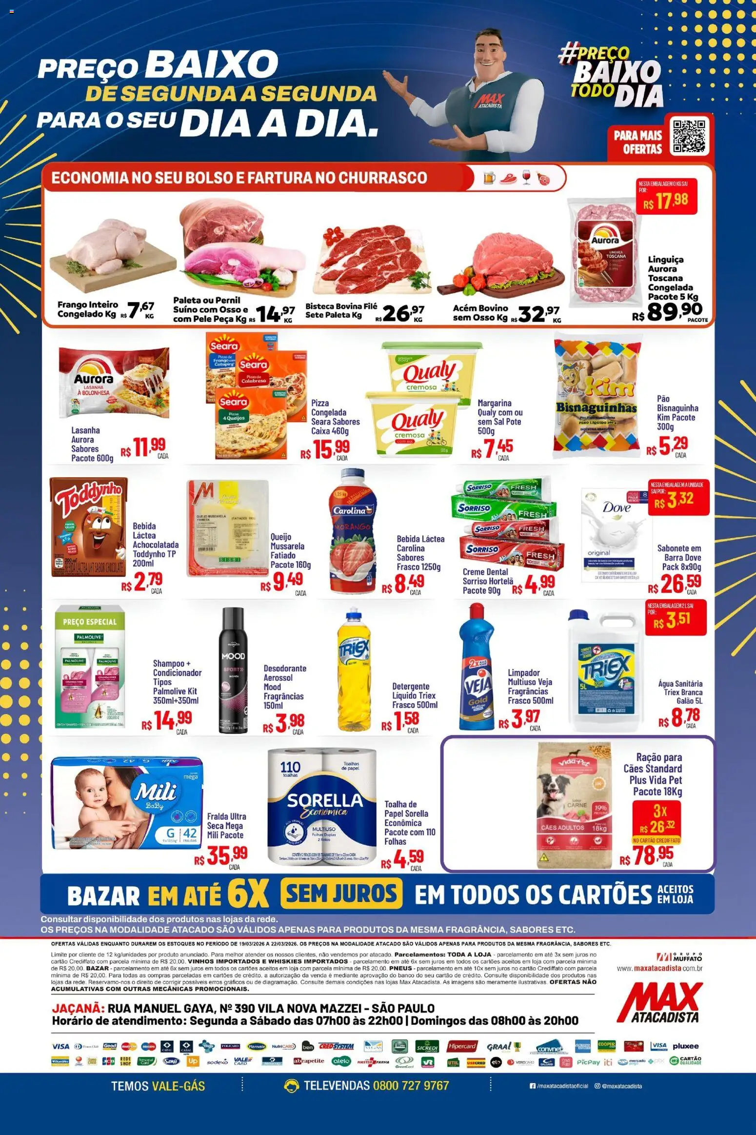 Max Atacadista Folheto - válido de 19.03.2026 | Página: 1 | Produtos: Pizza, Lasanha, Creme dental, Mussarela