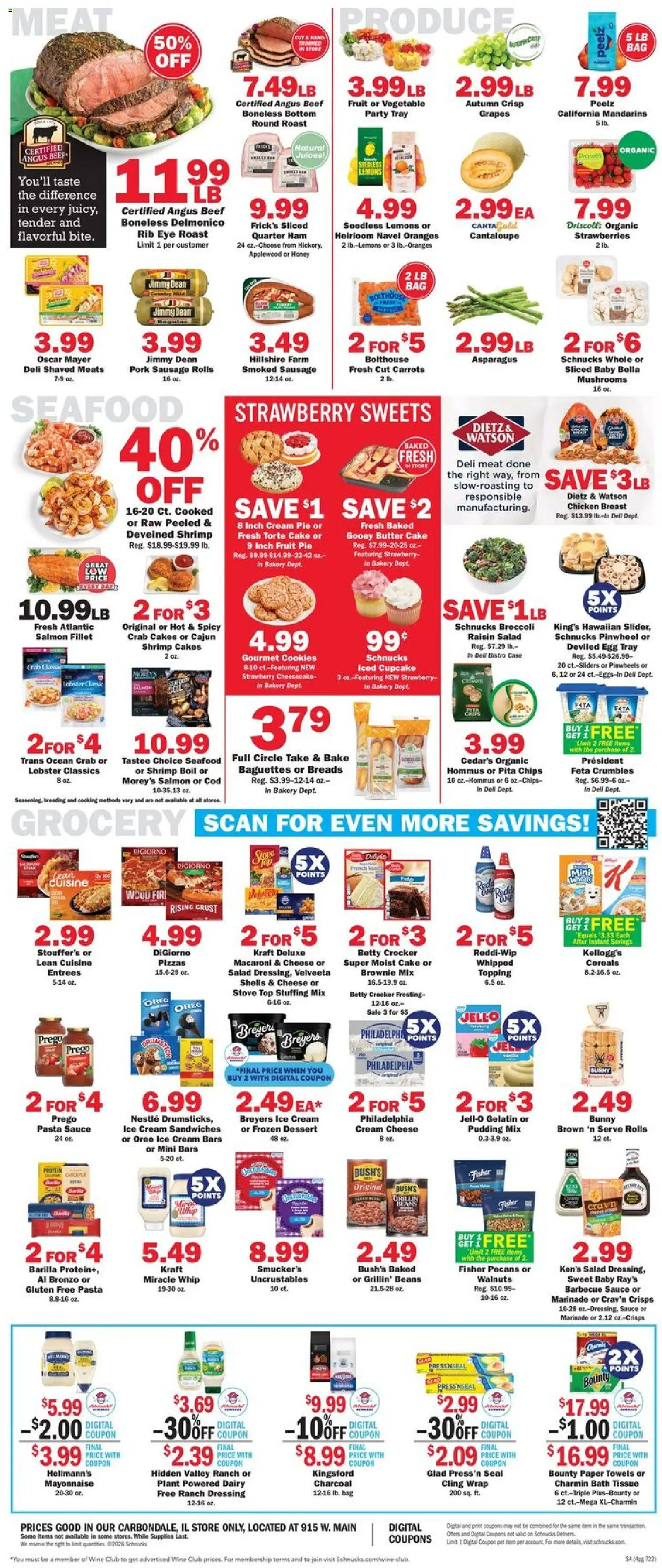 Schnucks Weekly Print Ad - IL - valid from 01.04.2026 | Page: 4 | Products: Fish, Strawberries, Pasta, Sauce